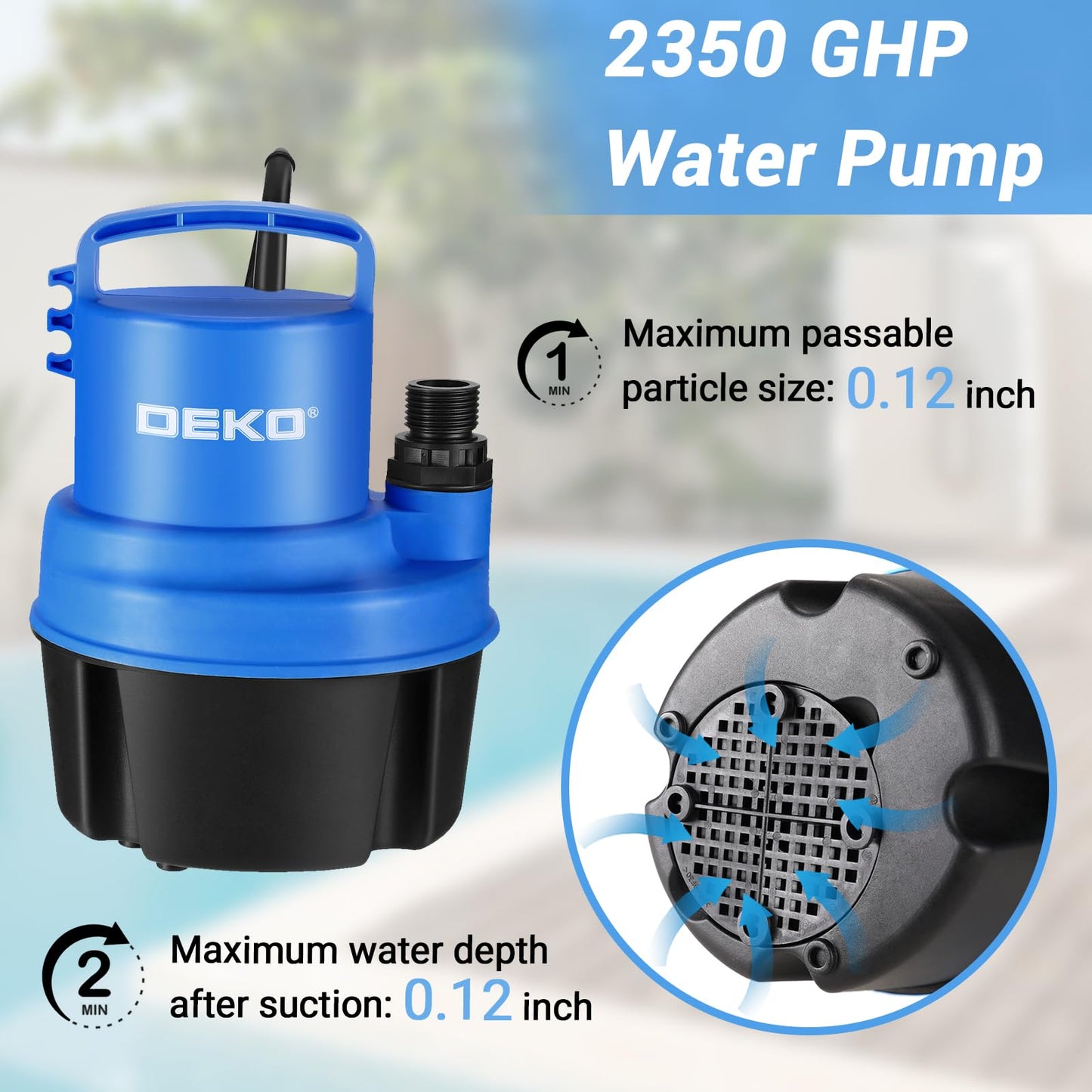 Sump Pump Submersible Water Pump: 1/2 HP Thermoplastic Portable Utility Pump 2350GPH High Flow Water Removal for Swimming Pool, Garden Pond, Basement with 25ft Long Power Cord