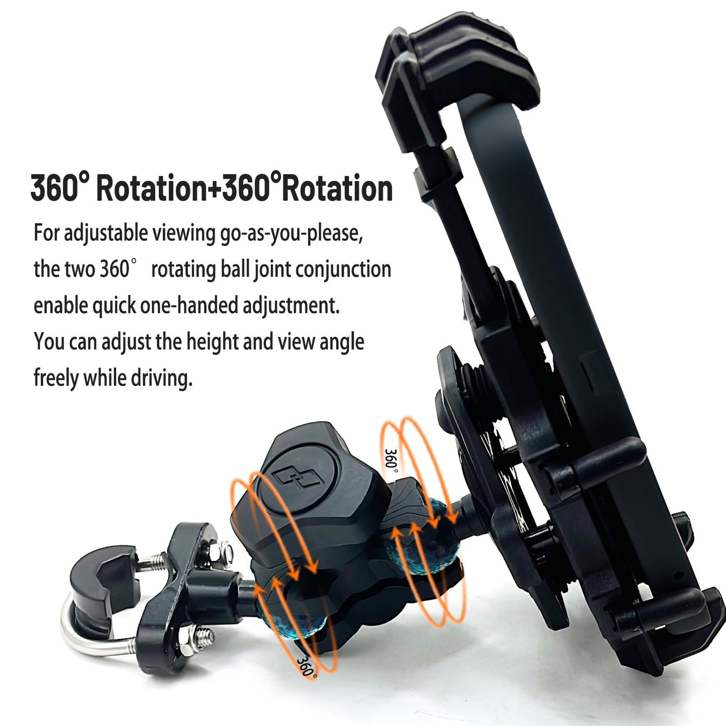 QYMOTO ATV Cell Phone Holder,Motorcycle Phone Mount Anti Vibration Handlebar Mount 360 Cellphone Holder Clamp Compatiable with Polaris Can am CFMOTO Fits for iPhone Samsung Google All 2.5-6.93" Phones