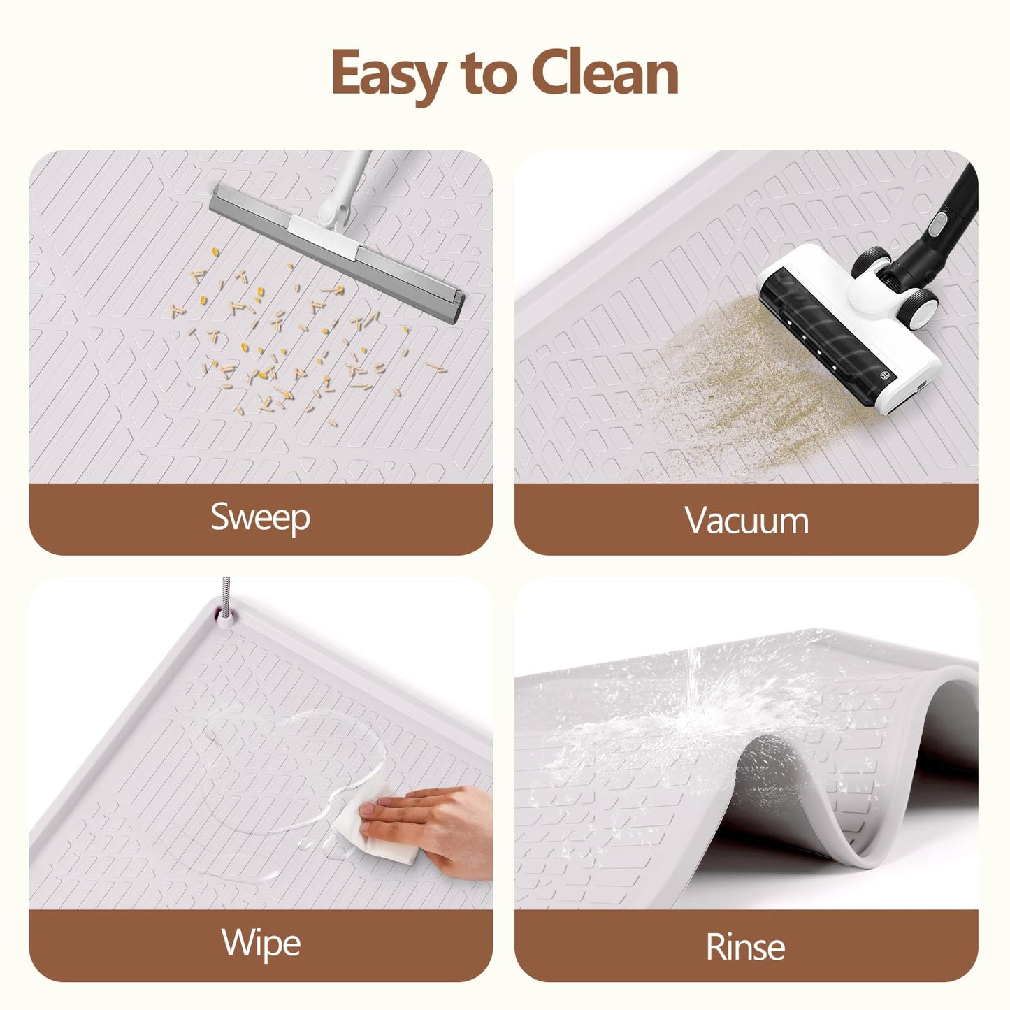 Bartuke Large Cat Litter Mat with Toy Ball, 38'' x 25'' Silicone Cat Litter Trapping Mat for Scatter Control, Soft on Kitty Paws, Easy to Clean (White)