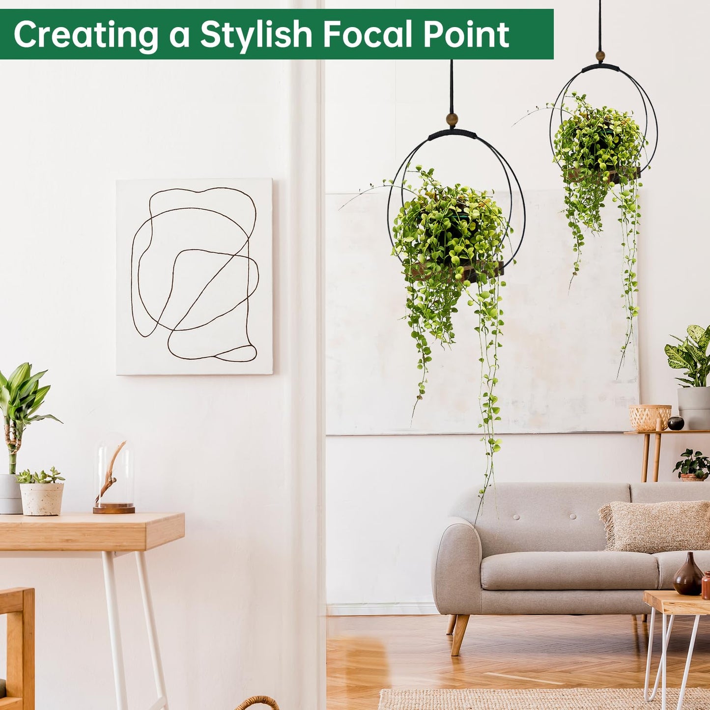 hismocal 4 Pack Hanging Planters for Indoor Plants,Plant Hanger with Sturdy Wood Base,Modern Boho Macrame Plant Hanger,Wall Ceiling Window Stands(Plants/Pots Not Included)