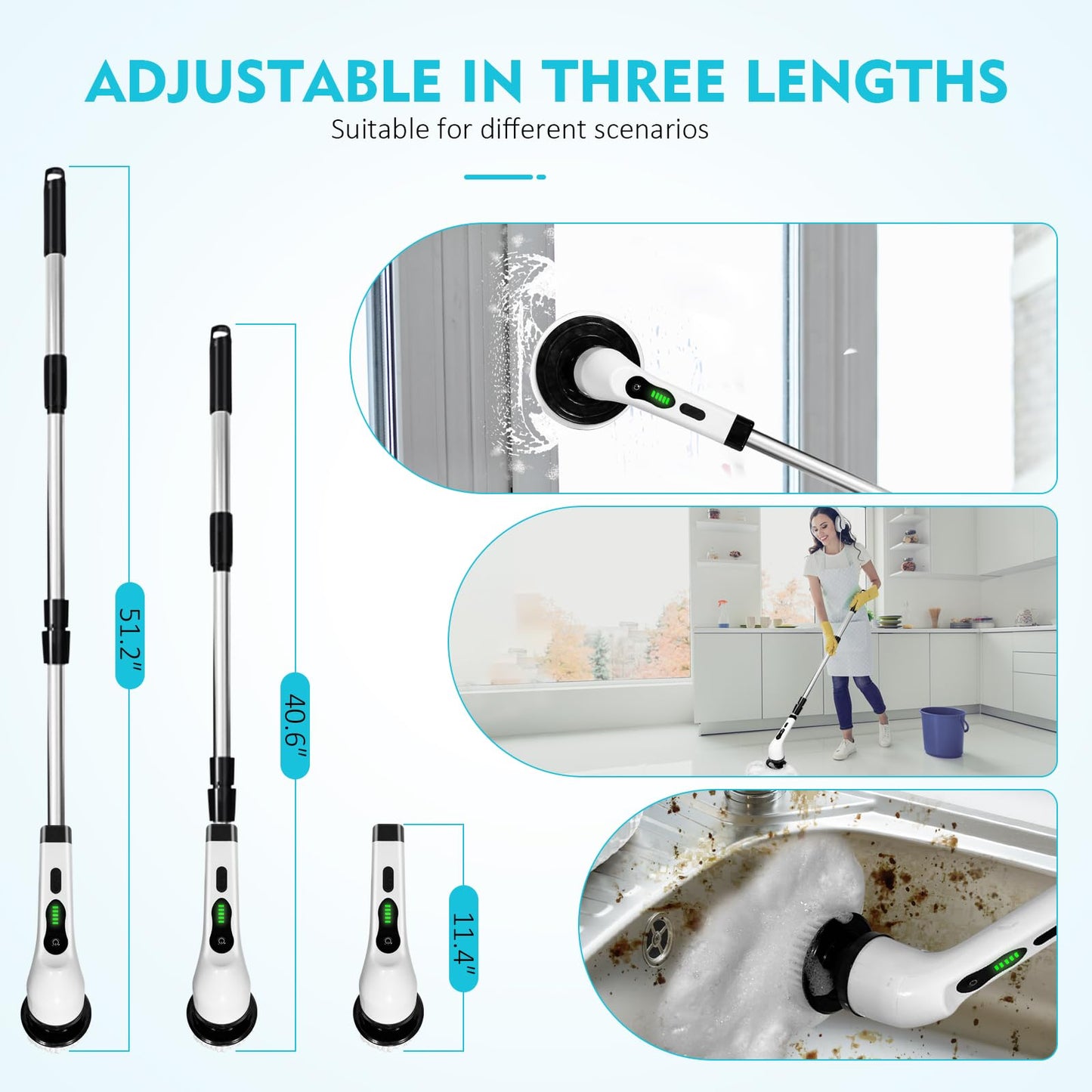 Electric Spin Scrubber, Electric Cleaning Brush Comes with 9 Different Replacement Heads and Removable Telescopic Pole,Electric Bathroom Scrubber for Floor, Tile, Kitchen, Tub, Car.