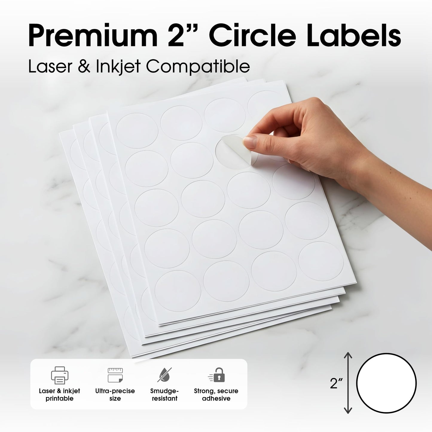 2" Circle Printable Labels Compatible with Inkjet and Laser Printers - 250 Sheets, 5000 Matte White Round Stickers for Product Labeling, Packaging, Organization - Spartan Industrial Template C004