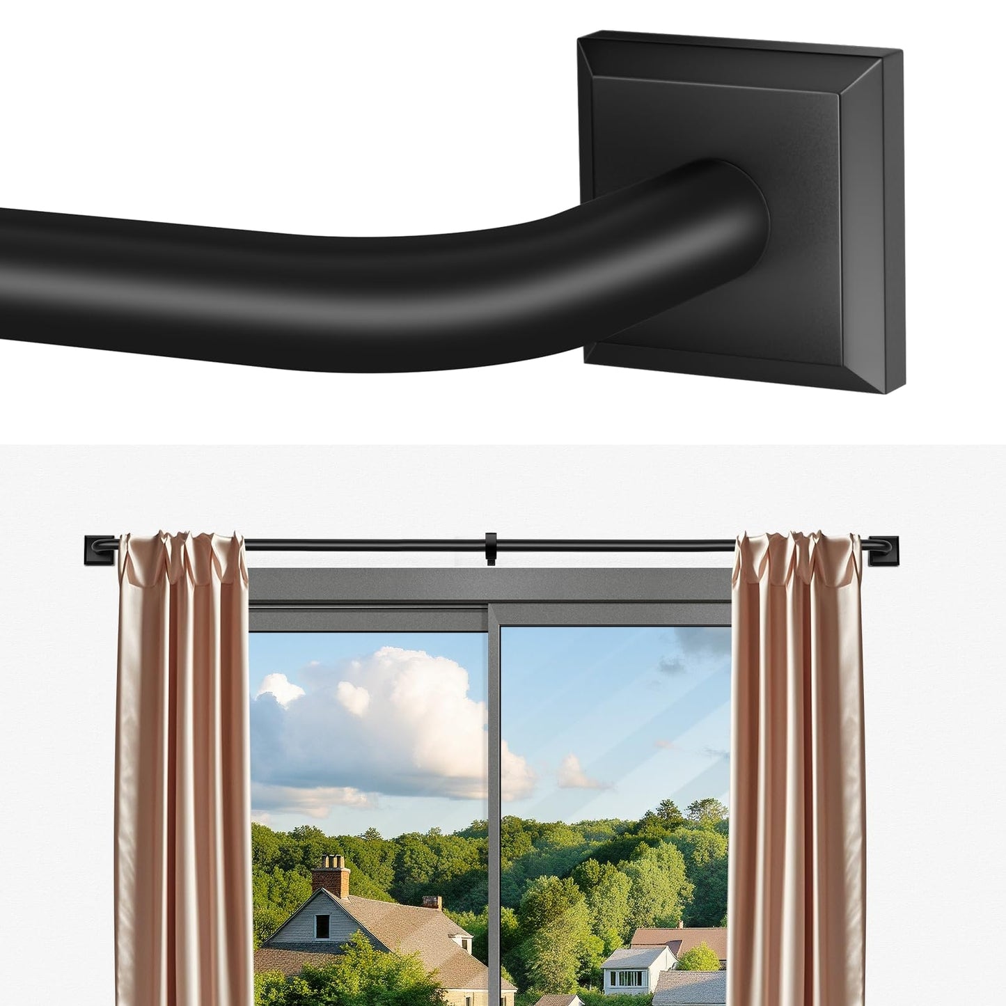 Black Curtain Rods for Windows 48-90Inch(4-7.5ft）Heavy Duty Wrap Around Blackout Curtain Rods,Adjustable Room Darkening Drapery Rod for Bedroom, Living Room, Sliding Door & Outdoor Patio