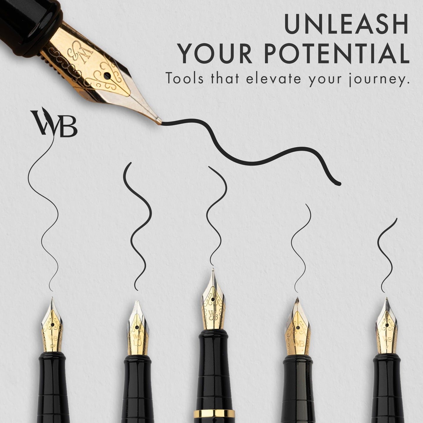 Wordsworth & Black Fountain Pen Gift Set, Includes Ink Bottle, 6 Ink Cartridges, Ink Refill Converter, 4 Replacement Nibs, Premium Package, Journaling, Calligraphy, Smooth Writing Pens [Black Gold]