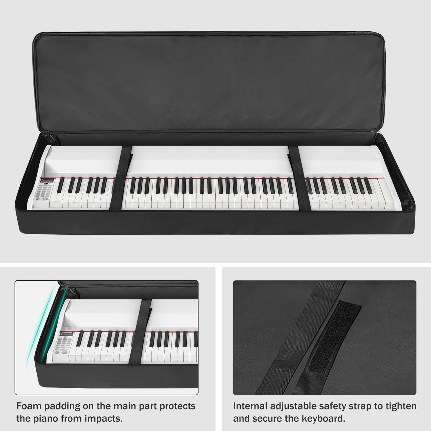 XIDIHF 73/76-Key Keyboard Case - Portable Electric Piano Gig Bag with Handles, 4 Pockets, Durable 600D Oxford Cloth with 10MM Sponge Padded Protection, (118 x 13 x 45 CM)