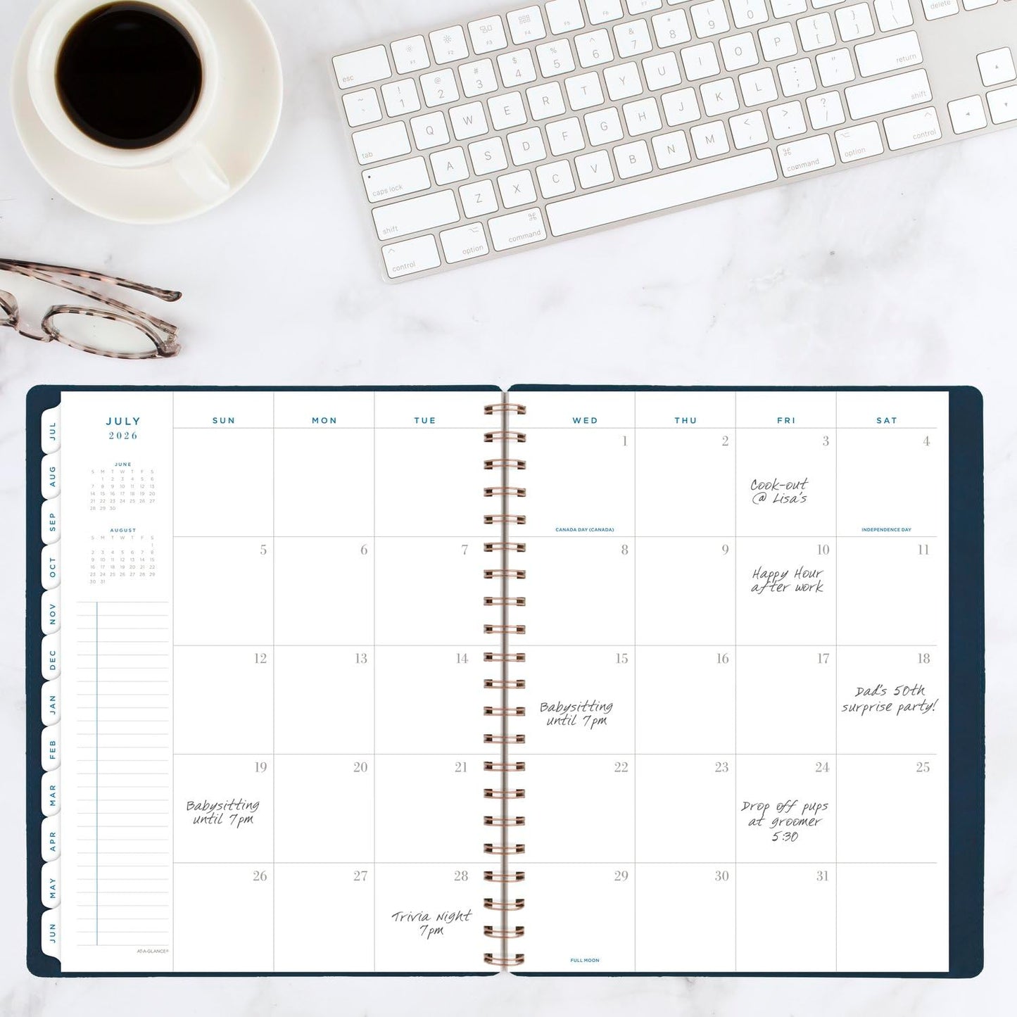 AT-A-GLANCE Planner 2025-2026 Academic, Weekly & Monthly, 8-1/2" x 11", Large, Monthly Tabs, Flexible Cover, Signature Collection, Navy (YP905A20)