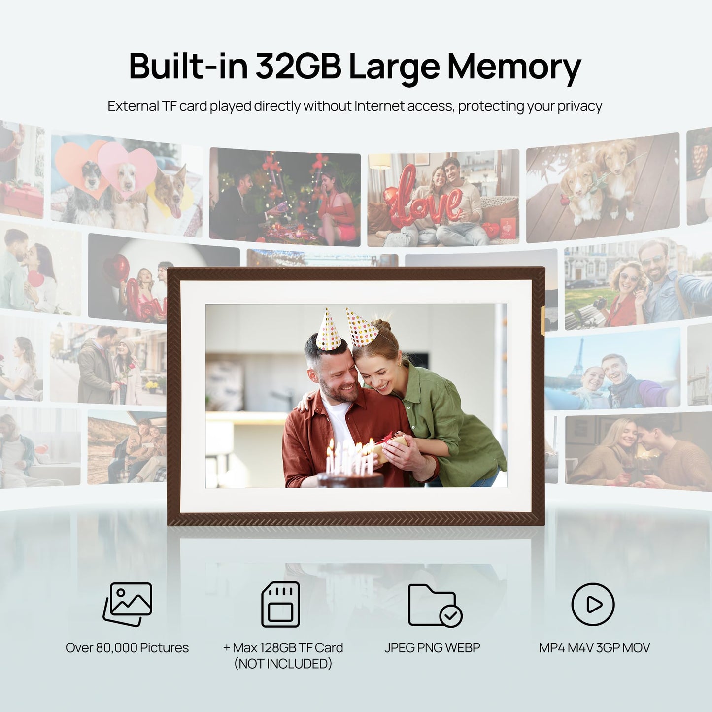 ARZOPA WiFi Digital Picture Frame 10.1" HD IPS Touch Screen Smart Photo Frame Electronic Free Arzopa App Custom Picture Frame for Gifting Easy Share Unlimited Photos Videos from Anywhere - D10 Brown