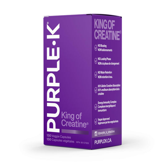 PURPLE-K King of Creatine Capsules for Muscle Growth, Enhance Strength & Performance, Up to 60% Better Creatine Absorption, No Bloating, No Loading and No Subdermal Water Retention with the Inclusion of the Energy Immunity Complex- 150 Veggie Pills