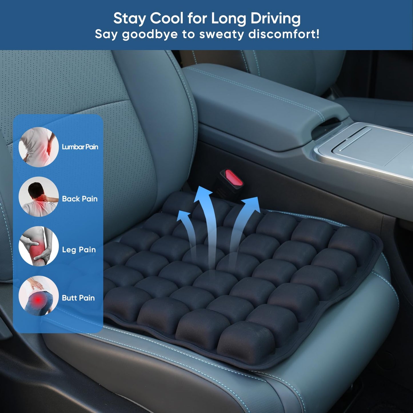 Hexara Ergonomic 3D Air Cushion for Long Sitting, Inflatable Airplane Seat Cushion for Long Flights, Travel Cushions for Office, Car, Wheelchair, Comfort for Coccyx, Low Back Pain Relief(Black)
