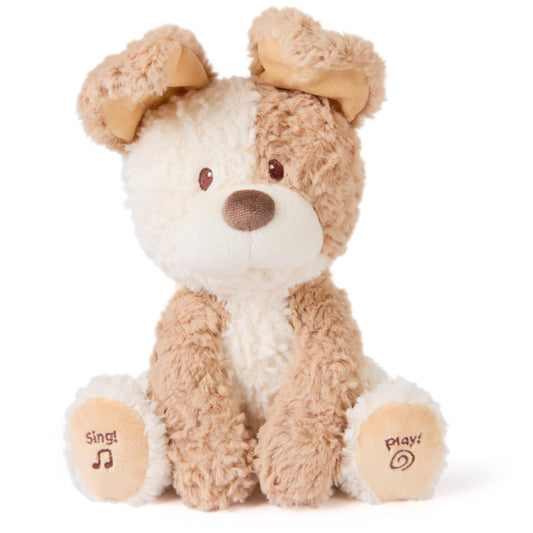 Baby GUND Peeki The Puppy Animated Plush, Singing Stuffed Animal, Sensory Toy for Babies and Toddlers, Plays Peek-a-Boo and Sings, Brown/Cream, 12”