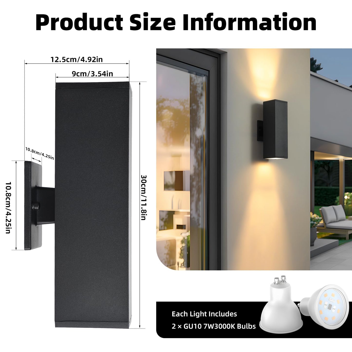 tewei LED Outdoor Wall Sconce Lights Modern Exterior Lighting Fixtures, Matte Black Up and Down Outdoor Wall Lights for House Front Porch Garage, Warm White 3000K, 1 Pack