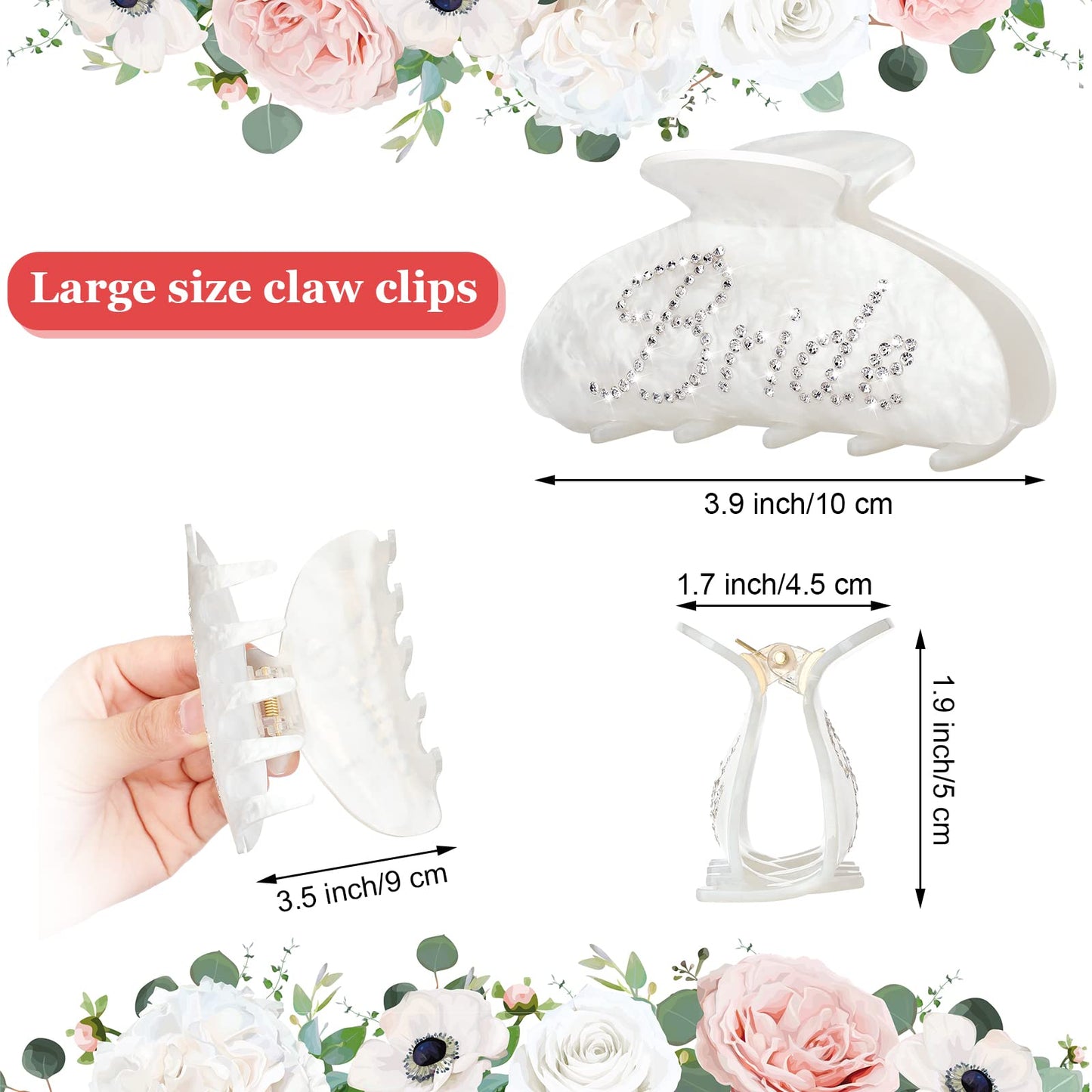 8 Pcs Rhinestone Hair Clips - Acrylic Bridal Shower and Wedding Accessories for Bride and Bridesmaids