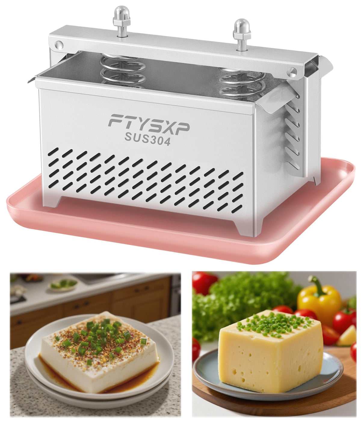 Tofu Press -304 Stainless Steel Cheese Press, Paneer Make and Vegetarian Tofu Press, Heavy Pressure Adjustable,BPA Free, Dishwasher Safe for tofu Maker and ham Press,Meat Pressing (L)