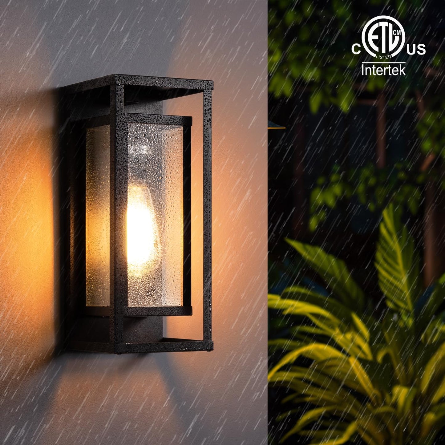 mirrea 14" Dusk to Dawn Outdoor Wall Sconce 1 Light in Matte Black Rectangular Metal Frame and Clear Glass Shade Waterproof Porch Light Patio Light