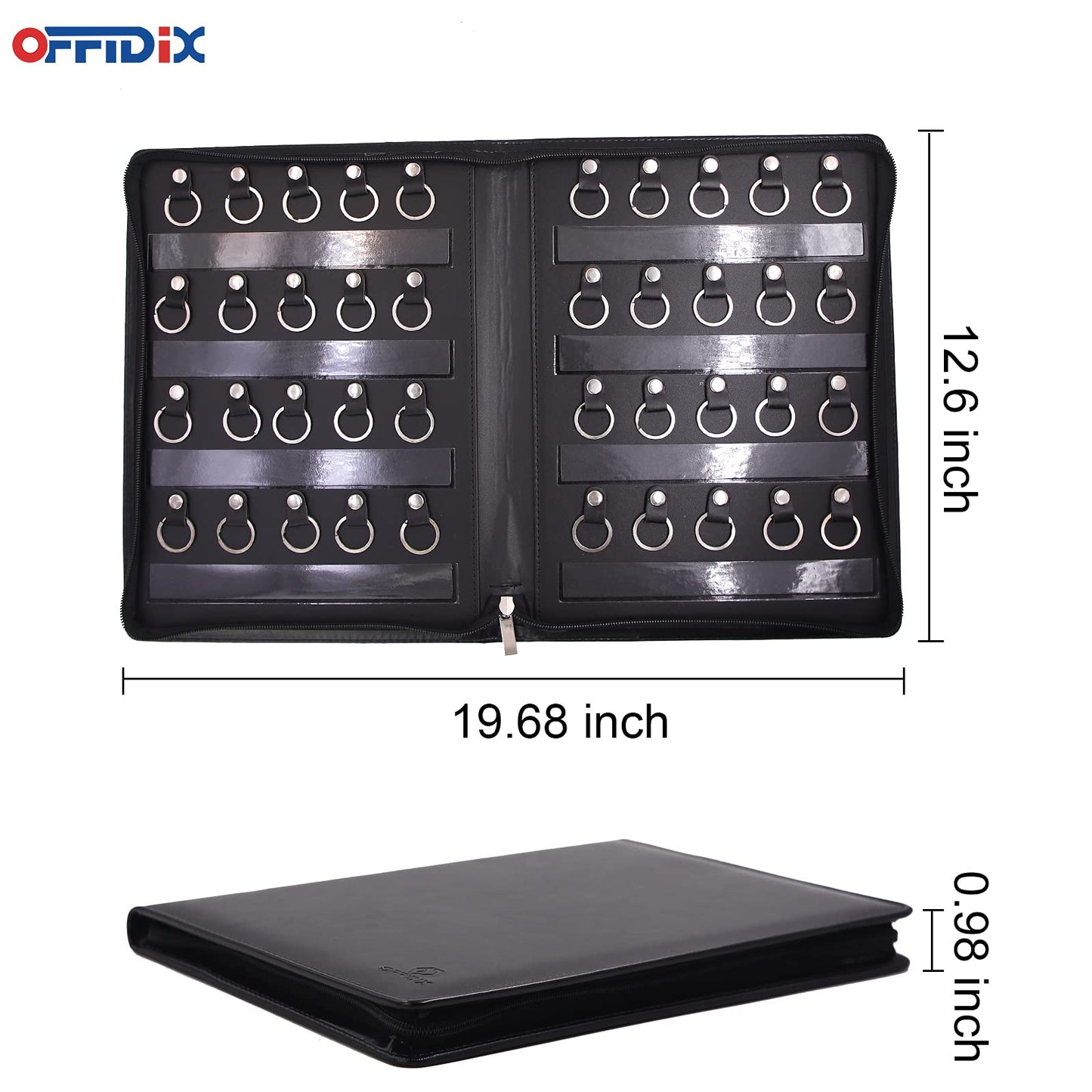OFFIDIX Large Zippered Key Case,Leather Portable Key Cabinet, 40 Key Hooks Key Organizer,Manager & Landlord Key Holder,Suitable for Real Estate Sales,Hotel Executives, Car Service