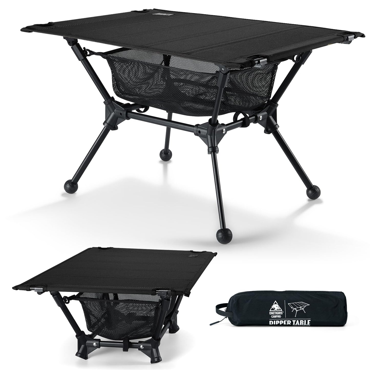 ONETIGRIS Dipper Camping Table, Lightweight Portable Folding Table with Mesh Storage Net, High/Low Options, Ideal for Camping, Hiking, Tailgating, Beach, Picnic, Travel, Backyard