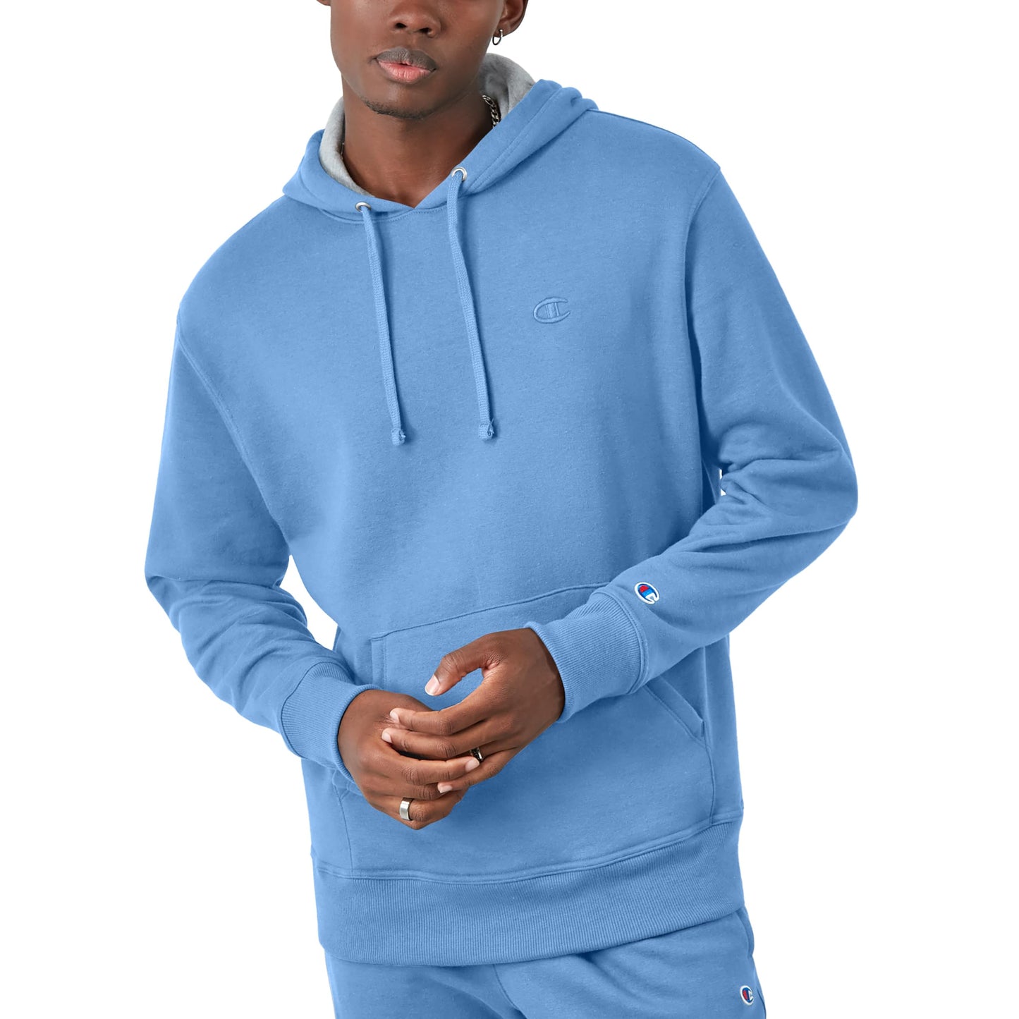 Champion Men's Pullover Fleece Hoodie, Midweight, C Logo (Reg. Or Big & Tall), Swiss Blue - C Logo, Small