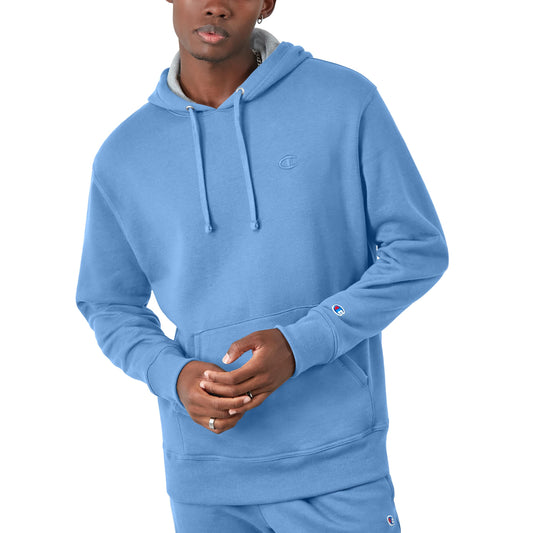 Champion Men's Pullover Fleece Hoodie, Midweight, C Logo (Reg. Or Big & Tall), Swiss Blue - C Logo, Small