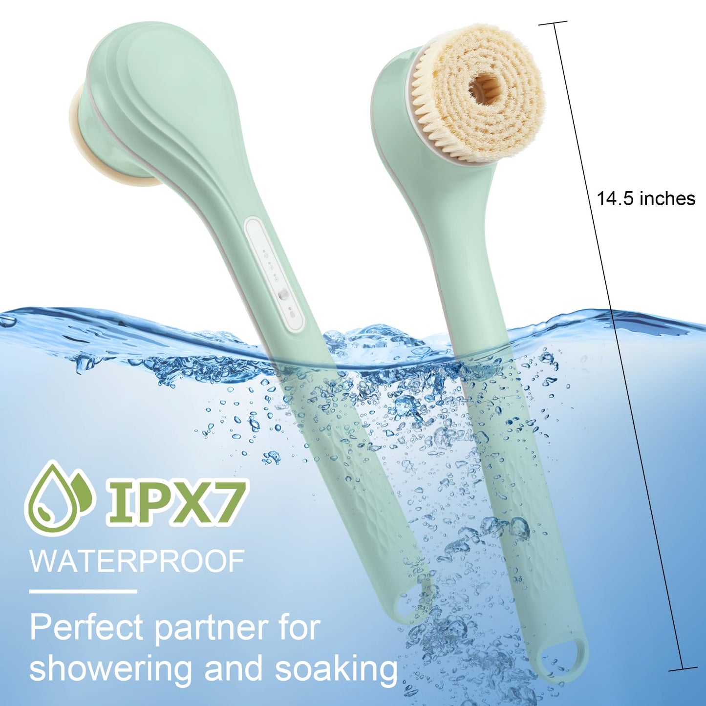 LINGSFIRE Electric Body Brush Bath Brush Rechargeable Back Scrubber for Shower Exfoliating Bath Brush Long Handle for Shower Lotion Applicator for Back Silicone Body Scrubber With 6 Shower Brush Heads