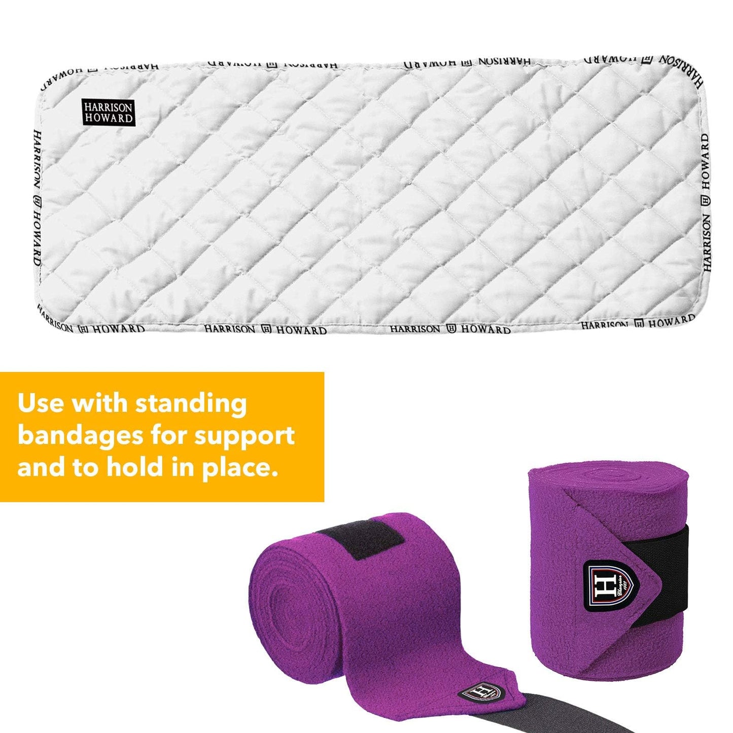 Harrison Howard Medicine-Retaining Shock-Absorbing Pressure Sores Prevention Quilted Leg Wraps for Horse Set of 4-White L