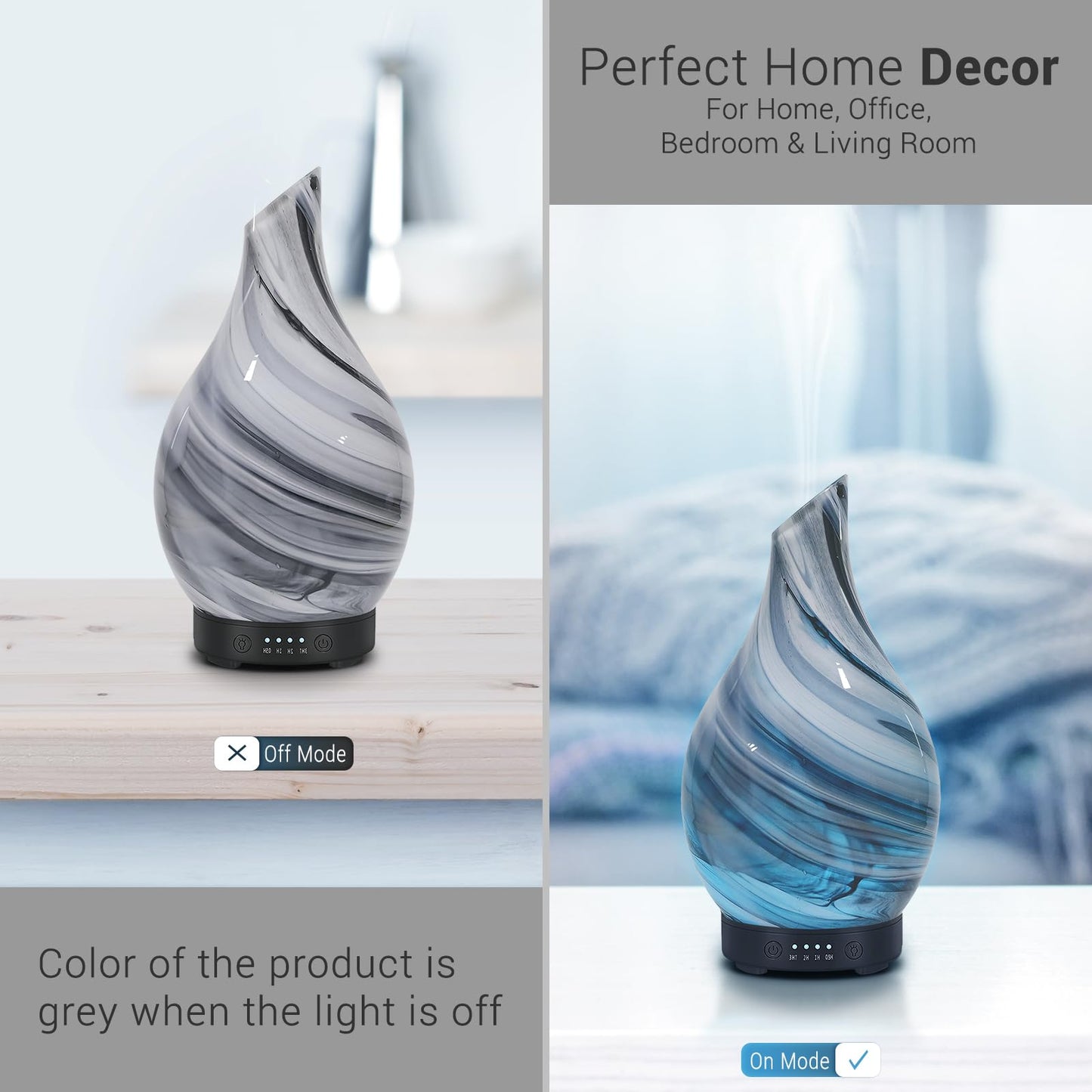 Essential Oil Diffuser 120ml Ultrasonic Aromatherapy Diffuser with Handmade Glass BPA Free Auto Shut-Off Protection, 4 Timer Setting 7 Colors Changed LED for Home Yoga Office