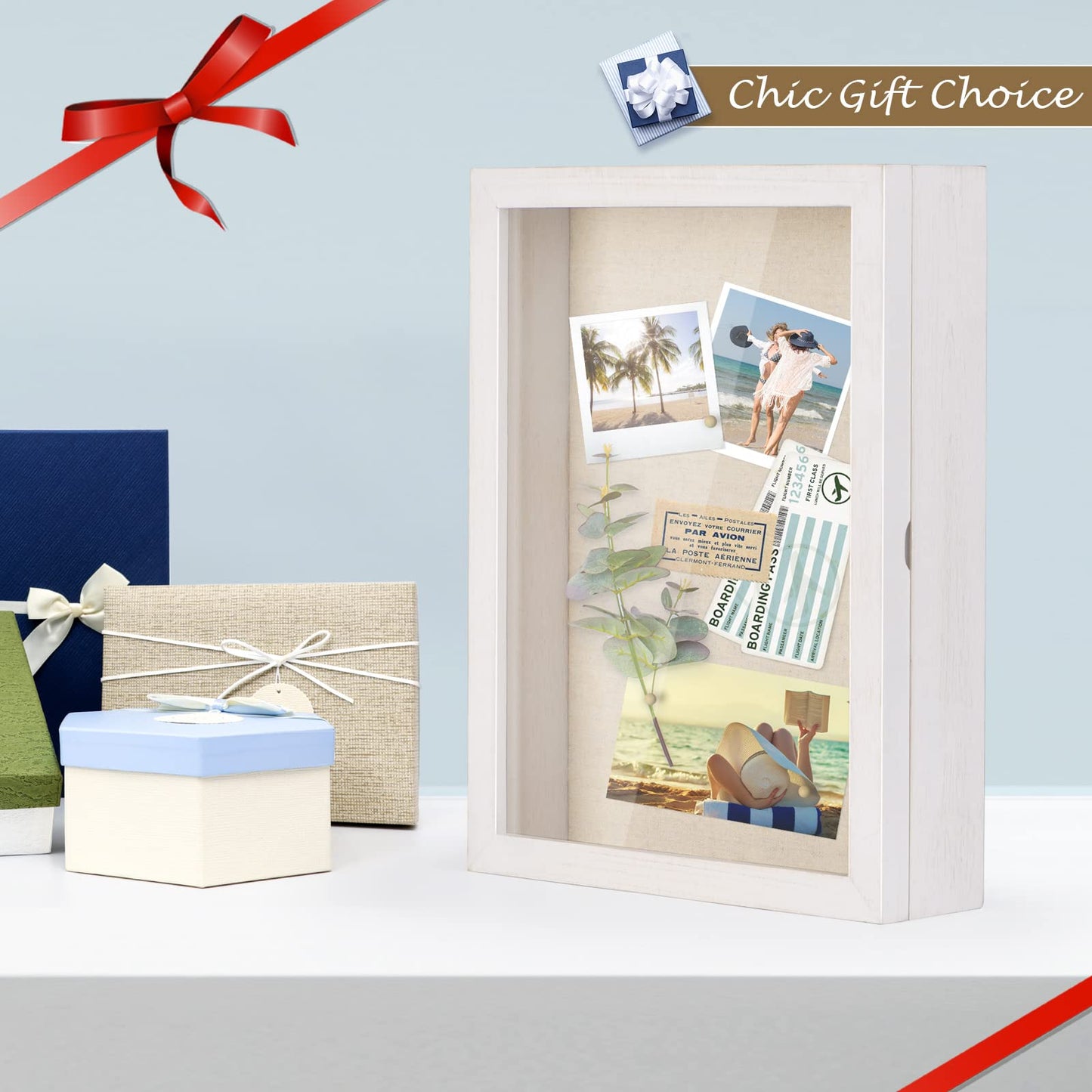 Love-KANKEI Shadow Box Frame 11x14 Shadow Box Display Case with Linen Back Memorabilia Awards Medals Photos Memory Box Rustic White