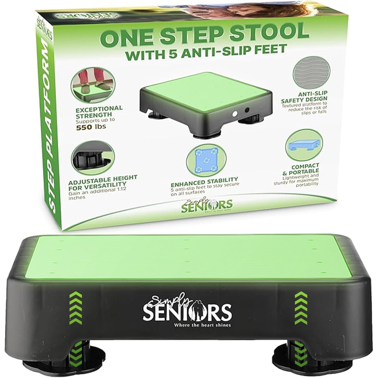 Small Step Stools for Adults - Noctilucent Small Mobility Aid for Seniors - Portable Heavy Duty Plastic Step Platform & Bed Steps for High Beds for Adults - Assist Device for Kitchen Bathroom Toilet
