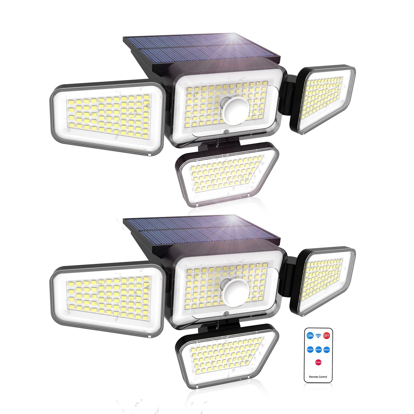 Solar Motion Sensor Light Outdoor, 270LED 4Modes 2000LM Solar Flood Lights Outdoor with Remote Control and Upgraded Panel, Adjustable 4Head Security Light for Yard, Garage 2Pack