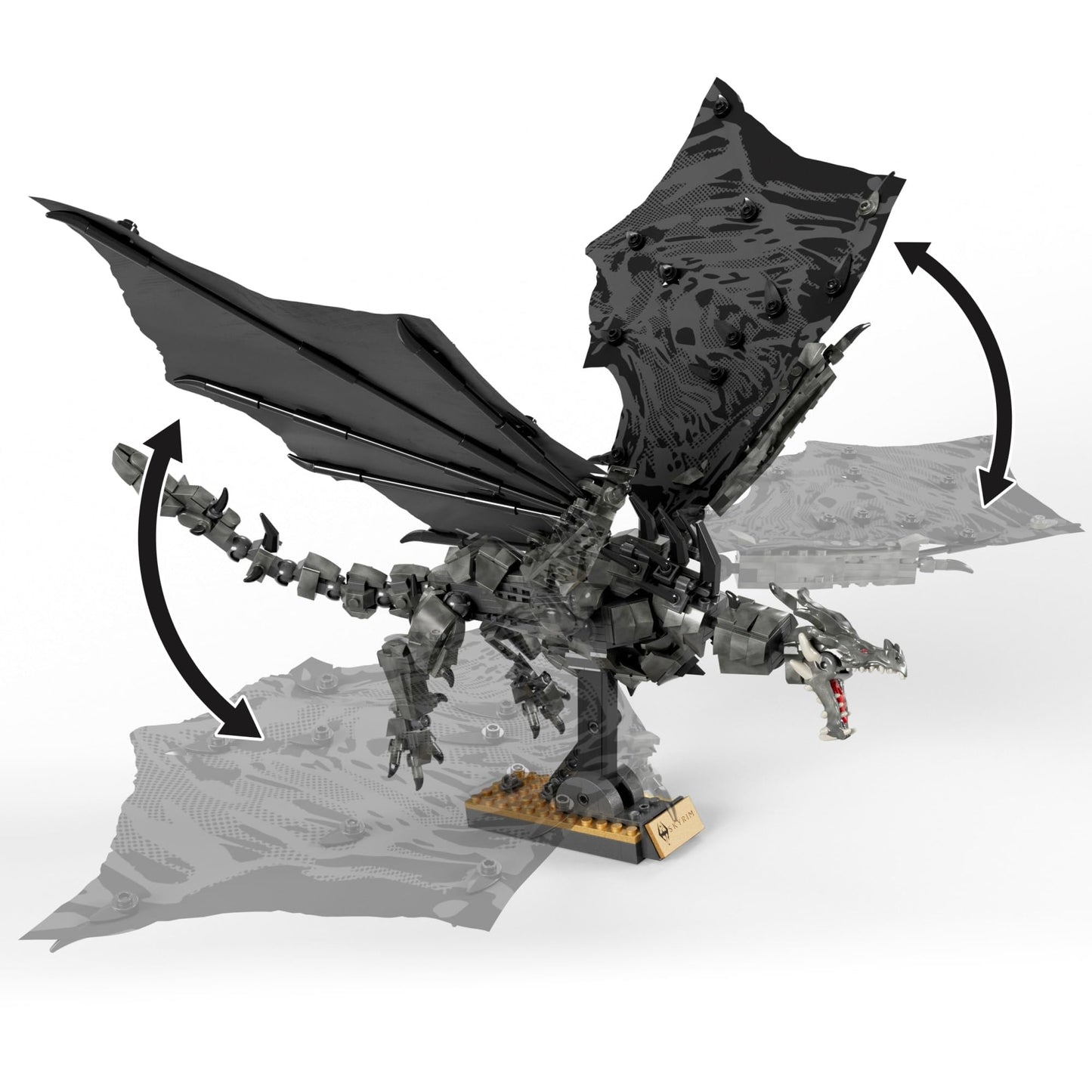 MEGA Skyrim Action Figures Building Toys, Alduin the World Eater with 619 Pieces, with 1 Dragonborn Figure, for Collectors