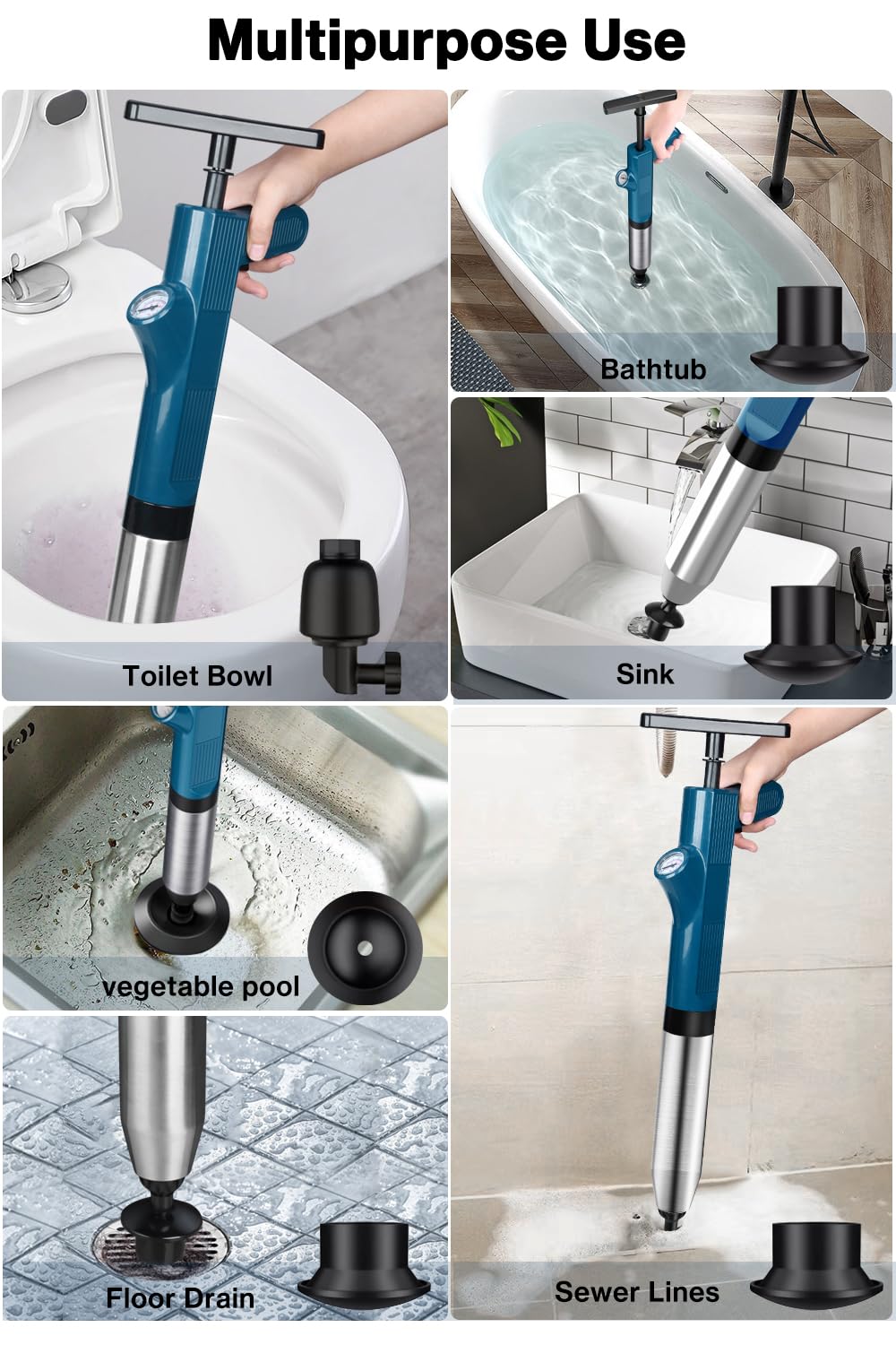 Lytool High-Pressure Air Drain Unblocker Plunger for Toilet & Sink – Powerful Burst Clears Hair, Grease & Debris for Pipes & Septic Systems