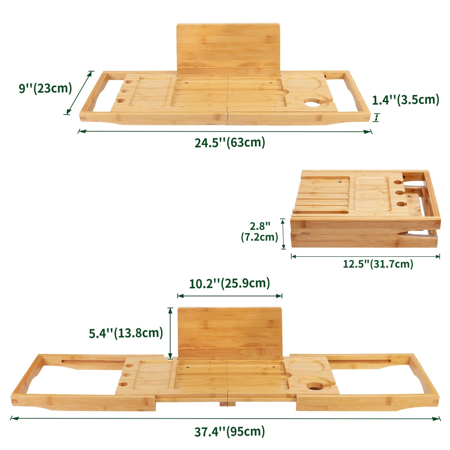 Utoplike Bamboo Bathtub Trays Caddy Bath Tray for Tub, Adjustable Bathroom Bathtub Organizer with Book Tablet Wine Cup Towel Holder, Bathroom Trays