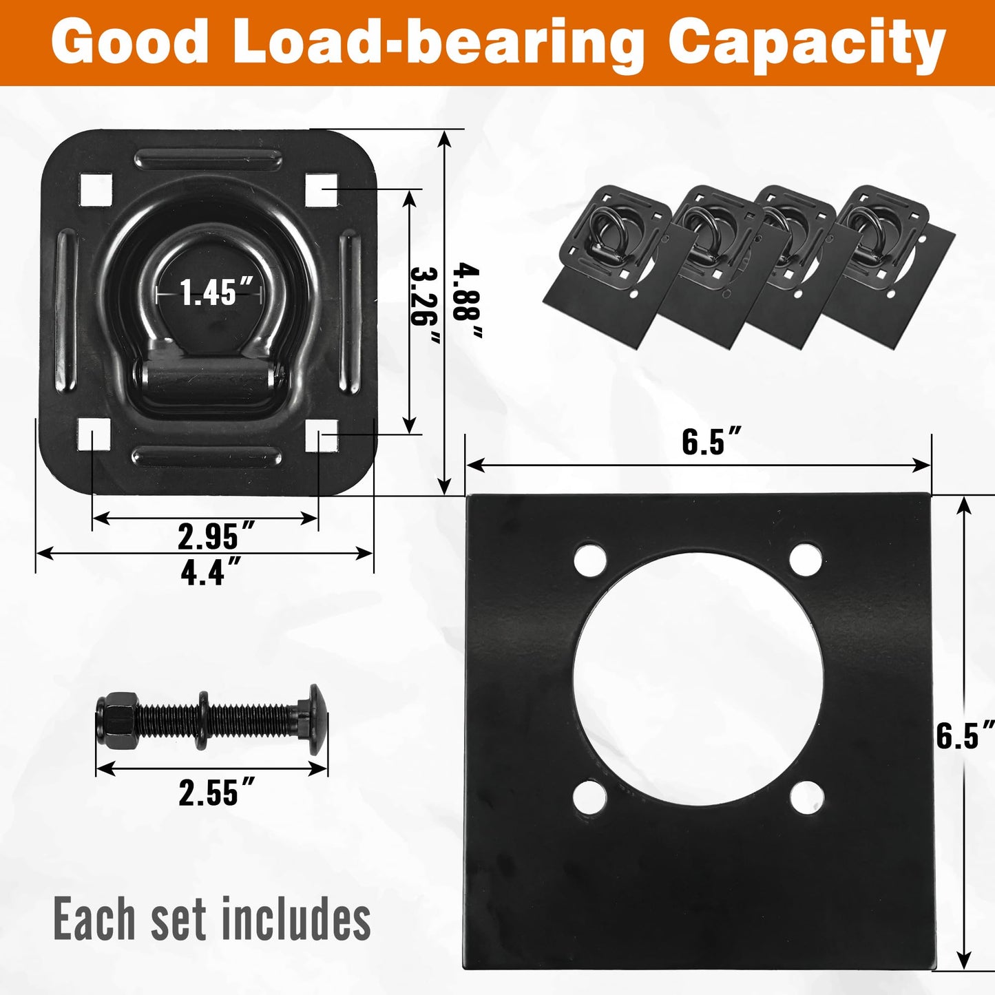 Recessed D Ring Tie Down Anchors 4 Pack (6,000 Lbs), Heavy Duty Kit Enclosed Trailer Accessories,Trailer Tie Down Anchor Great For Securing Equipment, Cargo And Other Loads