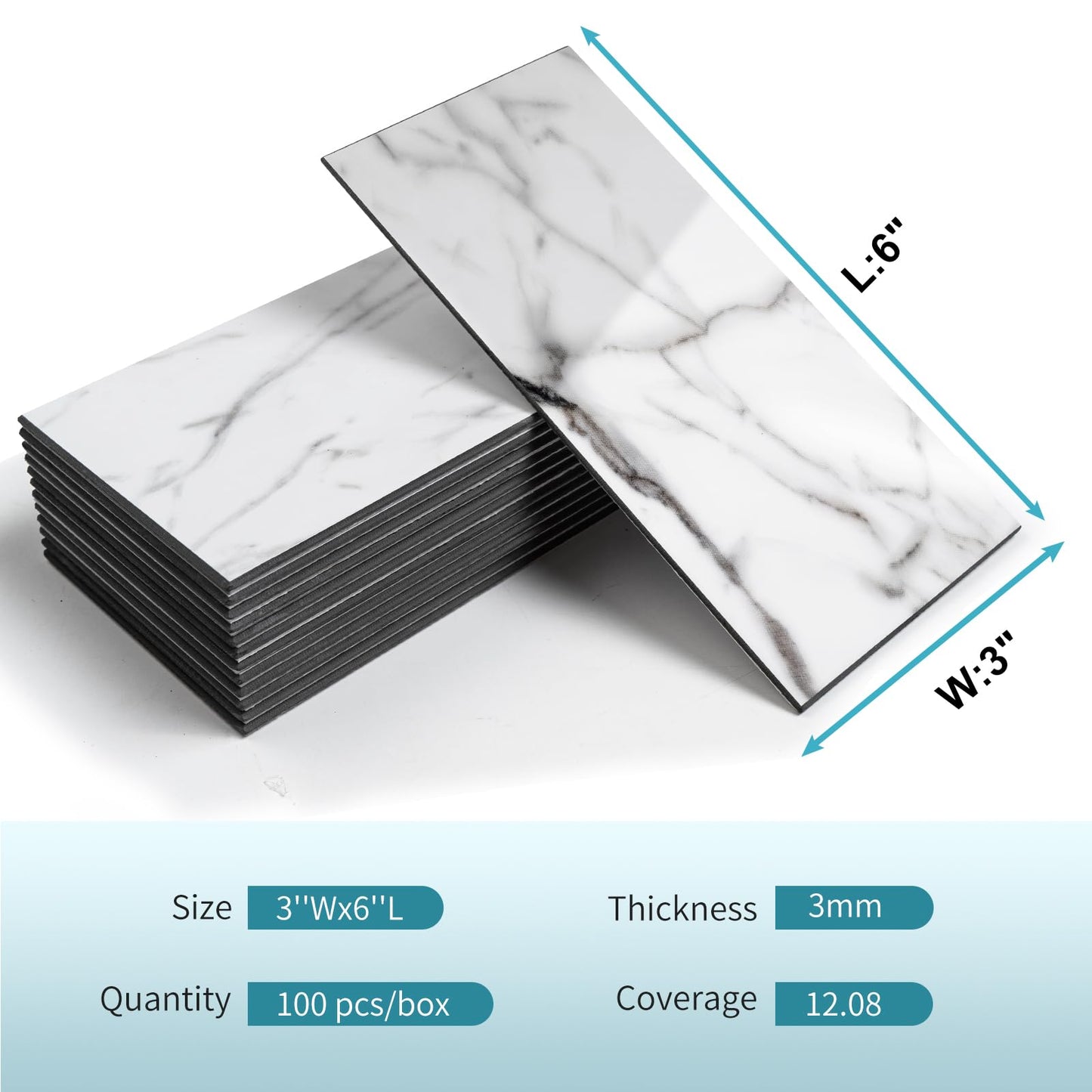 Vamos Tile 100-Piece Glossy Statury White Peel and Stick Backsplash Tile,3''x6'' PVC Subway Tile with Dark Gray Grout, Stick on Backsplash for Kitchen/Bathroom/Fireplace