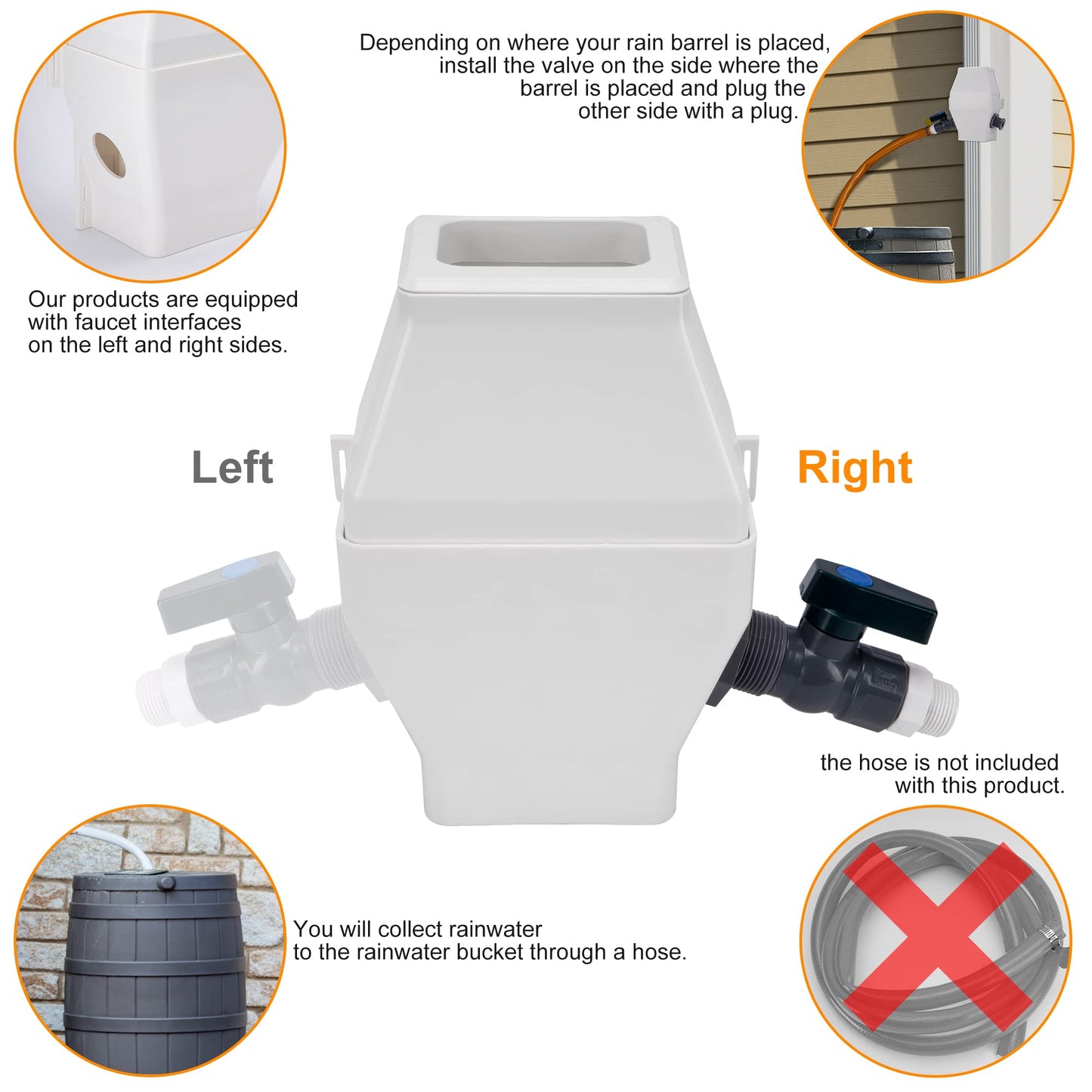 Rain Barrel Diverter, RainWater Collection System Fits for 2x3 or 3x4 Inch Downspout Diverter Colander, Tintsabo Upgrade Rain Barrel Diverter Kit with Filtration and PVC Spigot, White