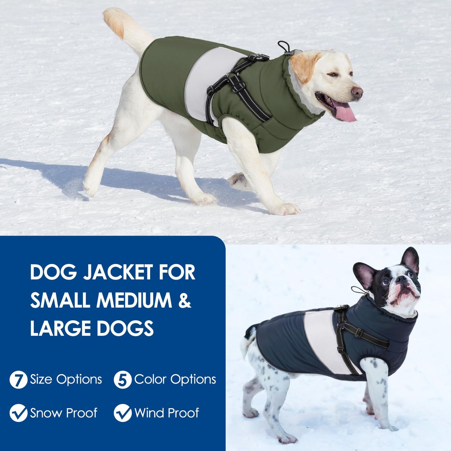 KOESON Dog Coat, Warm Dog Winter Coat for Giant Breeds, Waterproof Dogs Jacket with Harness, Reflective Pet Fleece Lined Puffer Jacket, Turtleneck & Windproof Coats for Great Dane, Golden Retriever