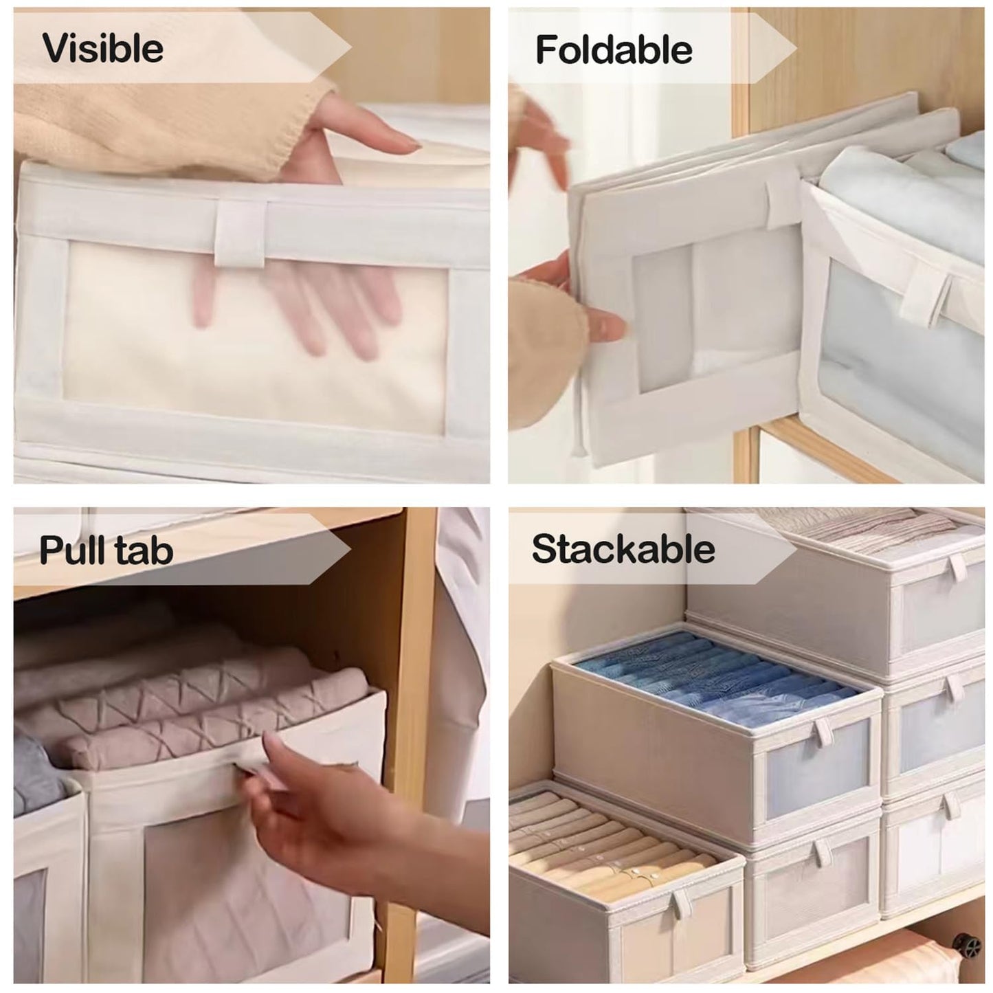 SUNAYOF 6 Pack Linen Closet Organizer and Storage, Foldable Closet Storage Bins with Clear Window, Linen Closet Baskets for Clothing, Jeans, Shelves, Toys