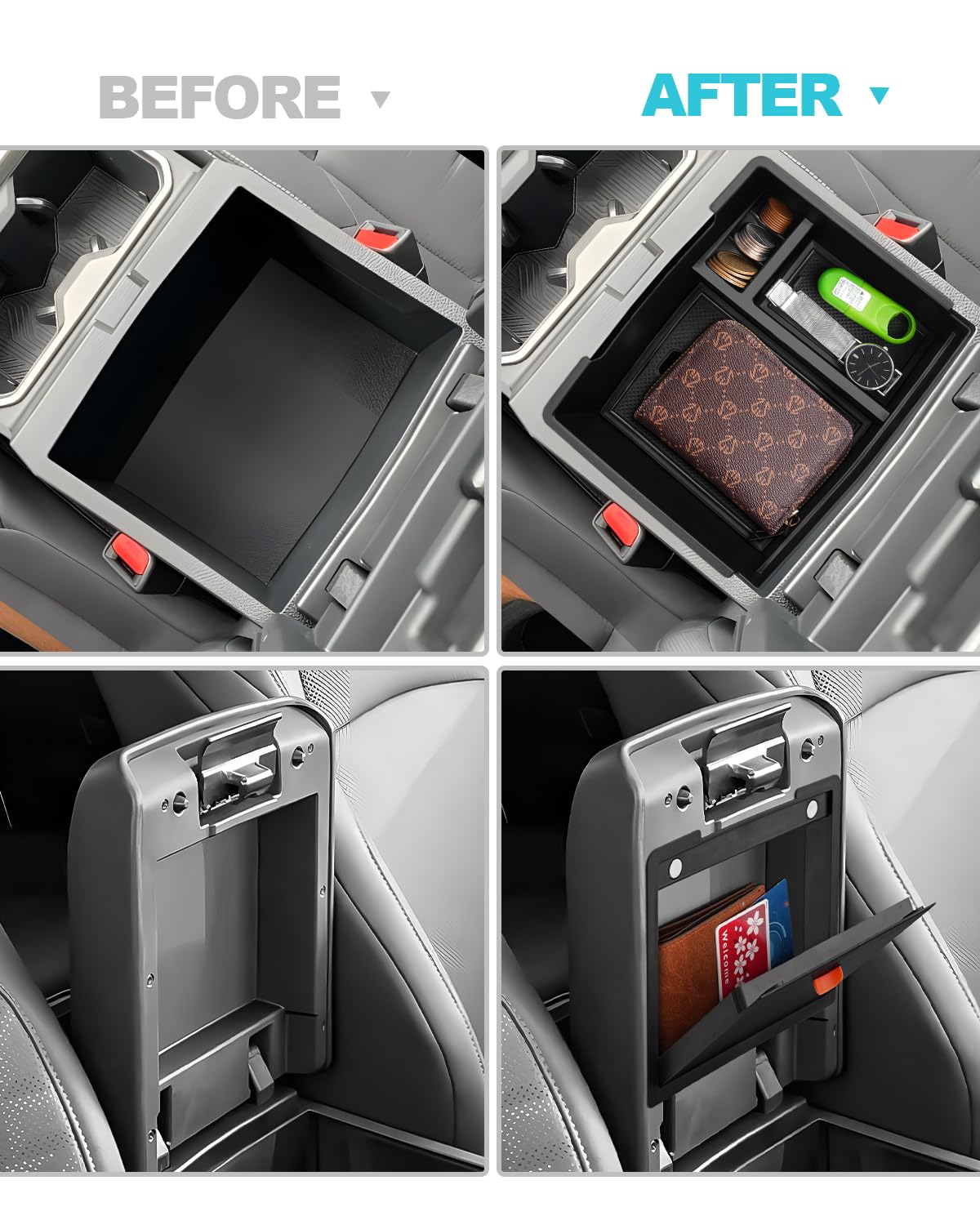 CDEFG 2Pcs for 2024 2025 2026 Toyota Tacoma Center Console Organizer Tray for Toyota 2024 2025 2026 Tacoma Accessories Middle Console Organizer Armrest Compartment Storage Box