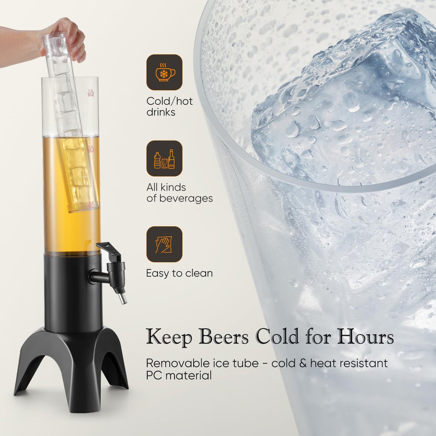 COSYOO Drink Tower, 1.5L Mimosa Tower Dispenser With Ice Tube and Led Light, Tabletop Beer Dispenser 1.58 Qt./50oz, Ideal for Parties Bars Pubs Restaurants