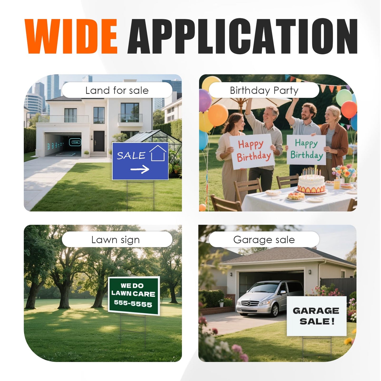 WENWELL Blank Yard Signs with H-Stakes, 17x12 inches, Double-Sided, White Corrugated Plastic Board, 7 Pack