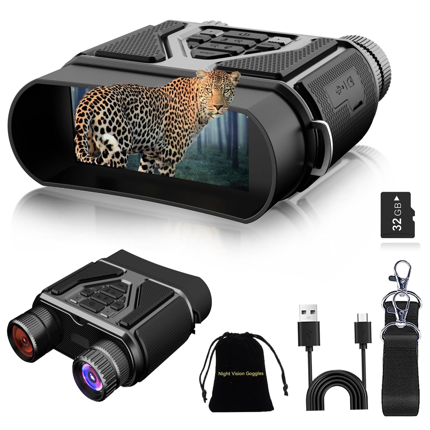 Night Vision Goggles Night Vision Binoculars with 5000mAh Rechargeable Battery, 32GB Card, 3" Screen for Camping Hunting & Security for Men Husband、Dad、Him