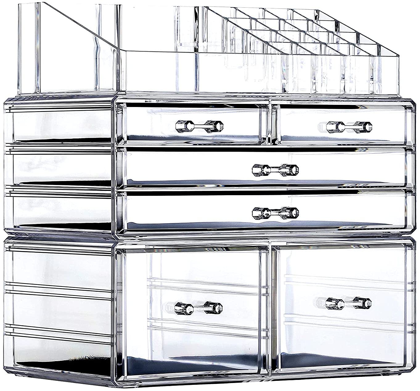 Cq acrylic 3 Pack Clear Makeup Storage Organizer,Stackable 6 Drawers Make Up Organizers,Cute Desk Organizer for Vanity Jewelry,Hair Clip,Beauty,Skincare Product Bathroom Counter Organizers and Storage