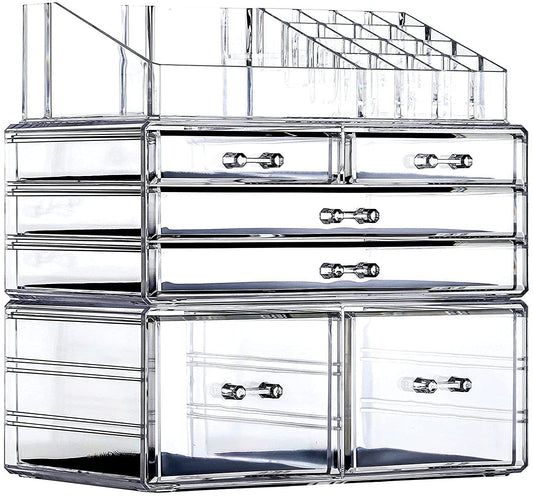 Cq acrylic 3 Pack Clear Makeup Storage Organizer,Stackable 6 Drawers Make Up Organizers,Cute Desk Organizer for Vanity Jewelry,Hair Clip,Beauty,Skincare Product Bathroom Counter Organizers and Storage