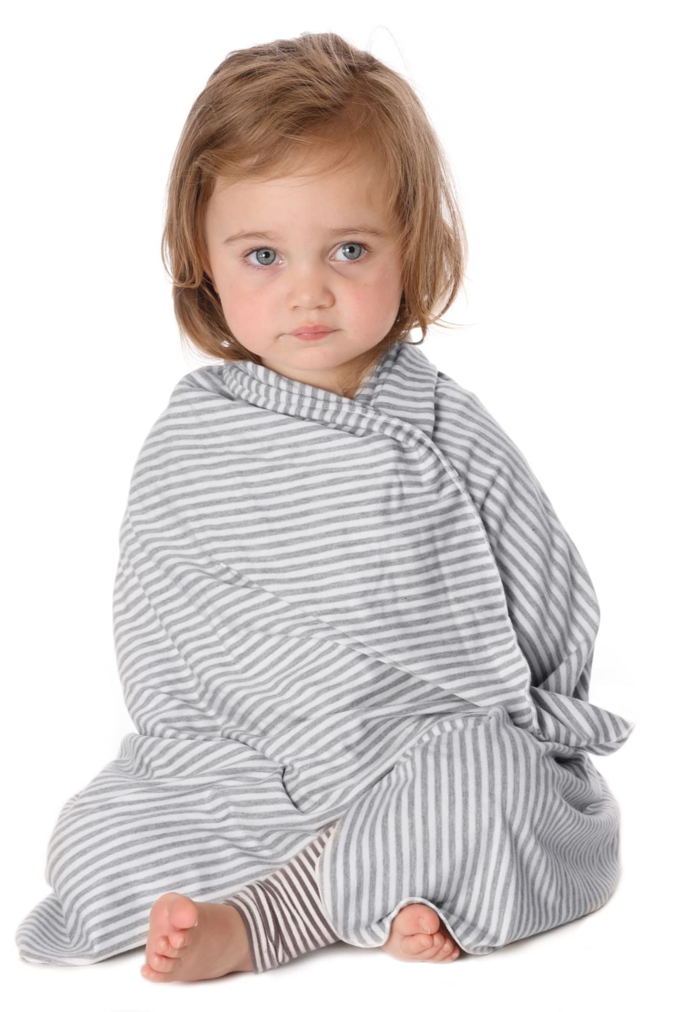 Nozone Baby Blanket, Sun Protective, Soft Bamboo, UPF 50+ in White/Grey Stripe