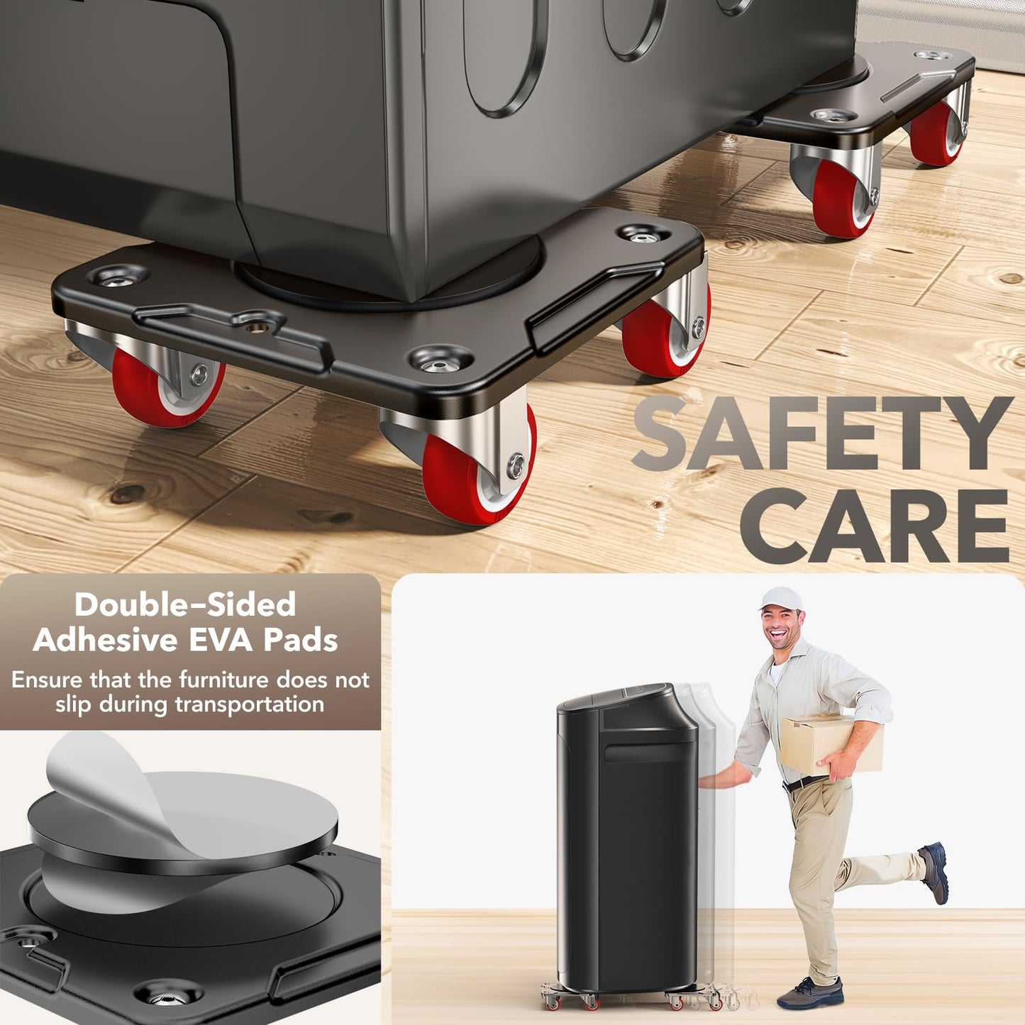 QHNB Heavy Duty Furniture Movers with 5 Wheels & Parking Function – Carbon Steel Panel Furniture Dolly Set with Lifter, 360° Rotating Casters for Easy Moving, Max Load 2200 LBS