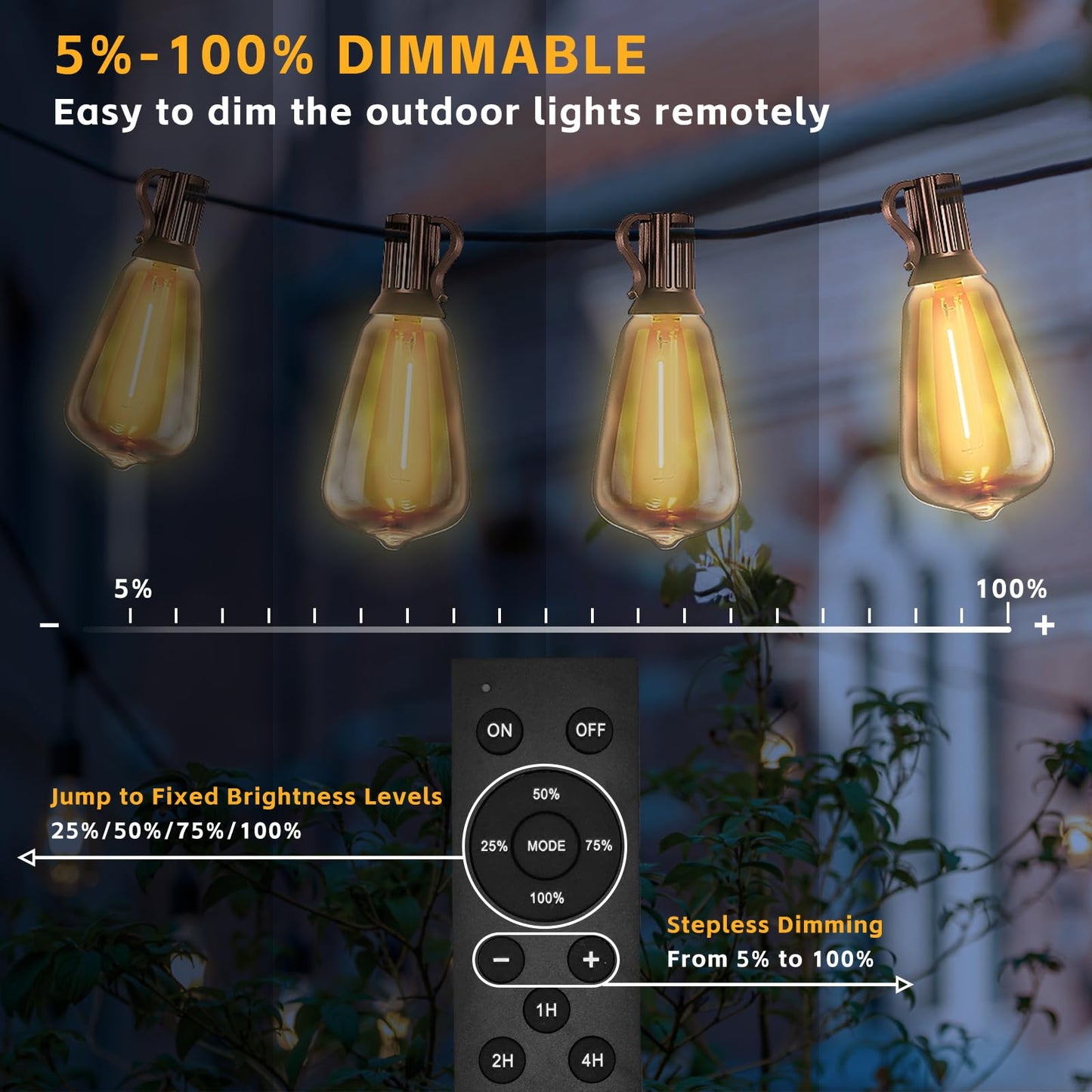 ST38 Outdoor 100FT String Lights with Remote, Waterproof Patio Lights with Dimmer and Timer, Outside Hanging Lights with 50+2 Shatterproof LED Edison Bulbs for Gazebo Backyard Deck Balcony 2200K