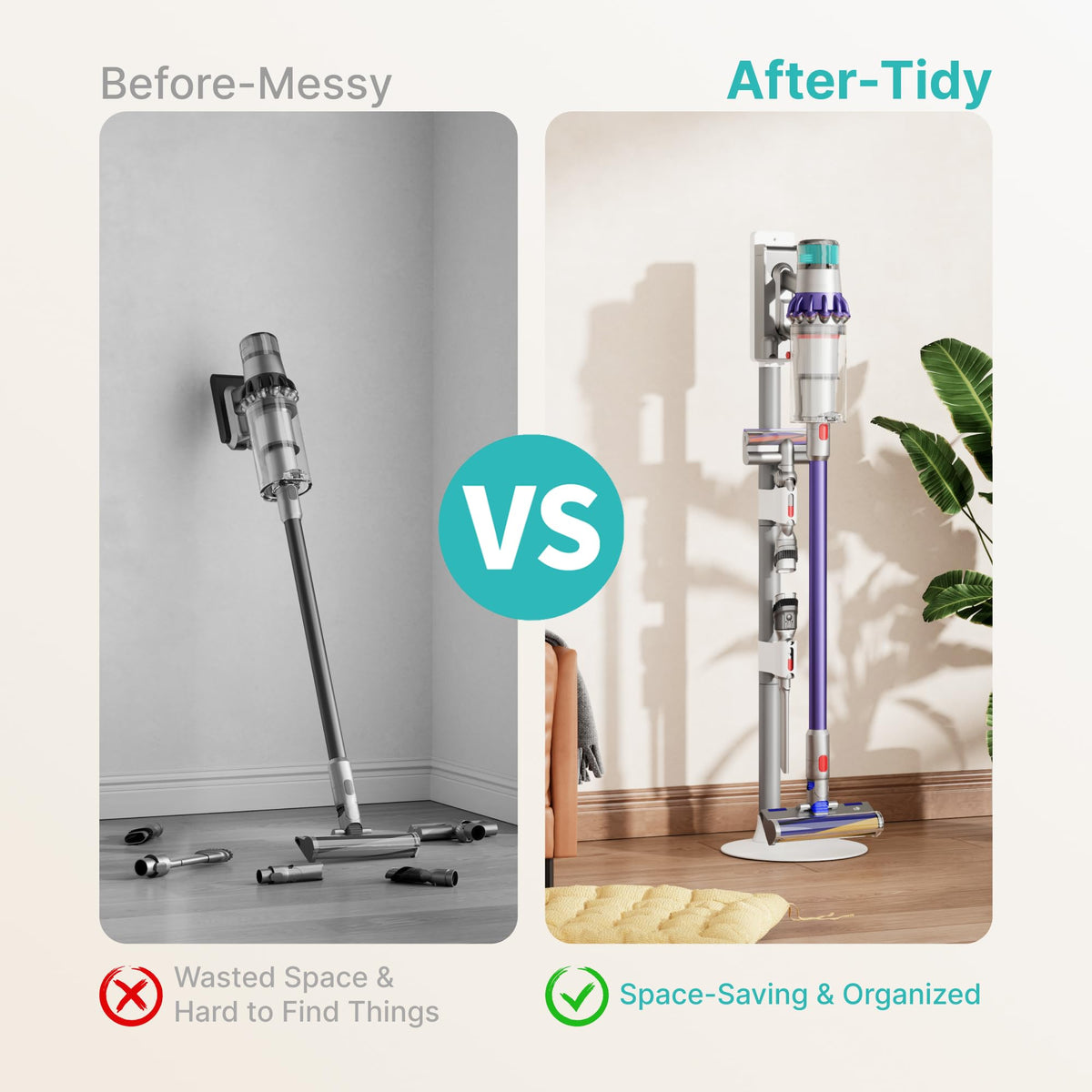 PEGZONE Vacuum Cleaner Stand, Compatible with Dyson Gen5 V15 V12 V11 V10 V8 V7 V6, Vacuum Holder with 2 Removable Accessory Clips, Cordless Vacuum Attachment Organizer with Built-in Cable Slot, White