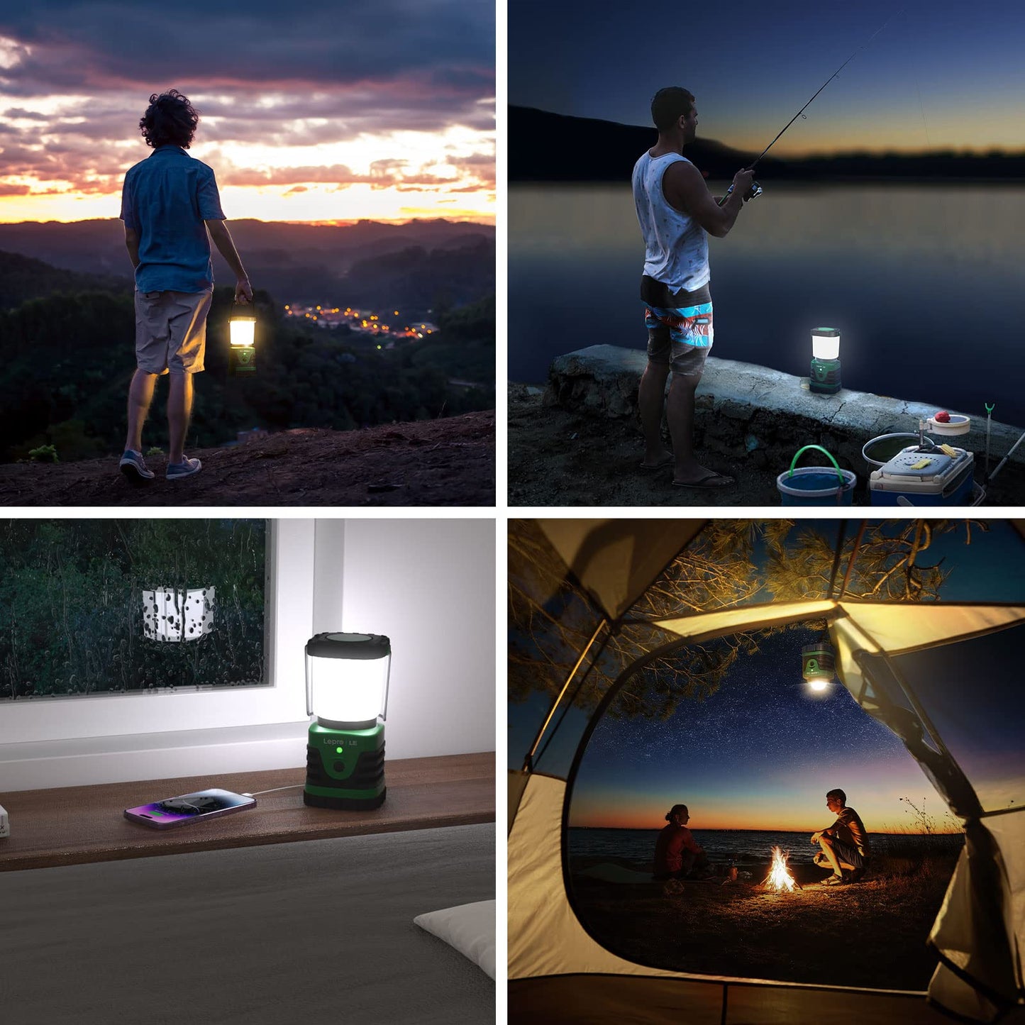 Lepro LED Camping Lantern Rechargeable, 1000LM, 4 Light Modes, 2 Pack, 4400mAh Power Bank, IP44 Waterproof, Lantern Flashlight for Hurricane Emergency, Hiking, Home and More, USB Cable Included