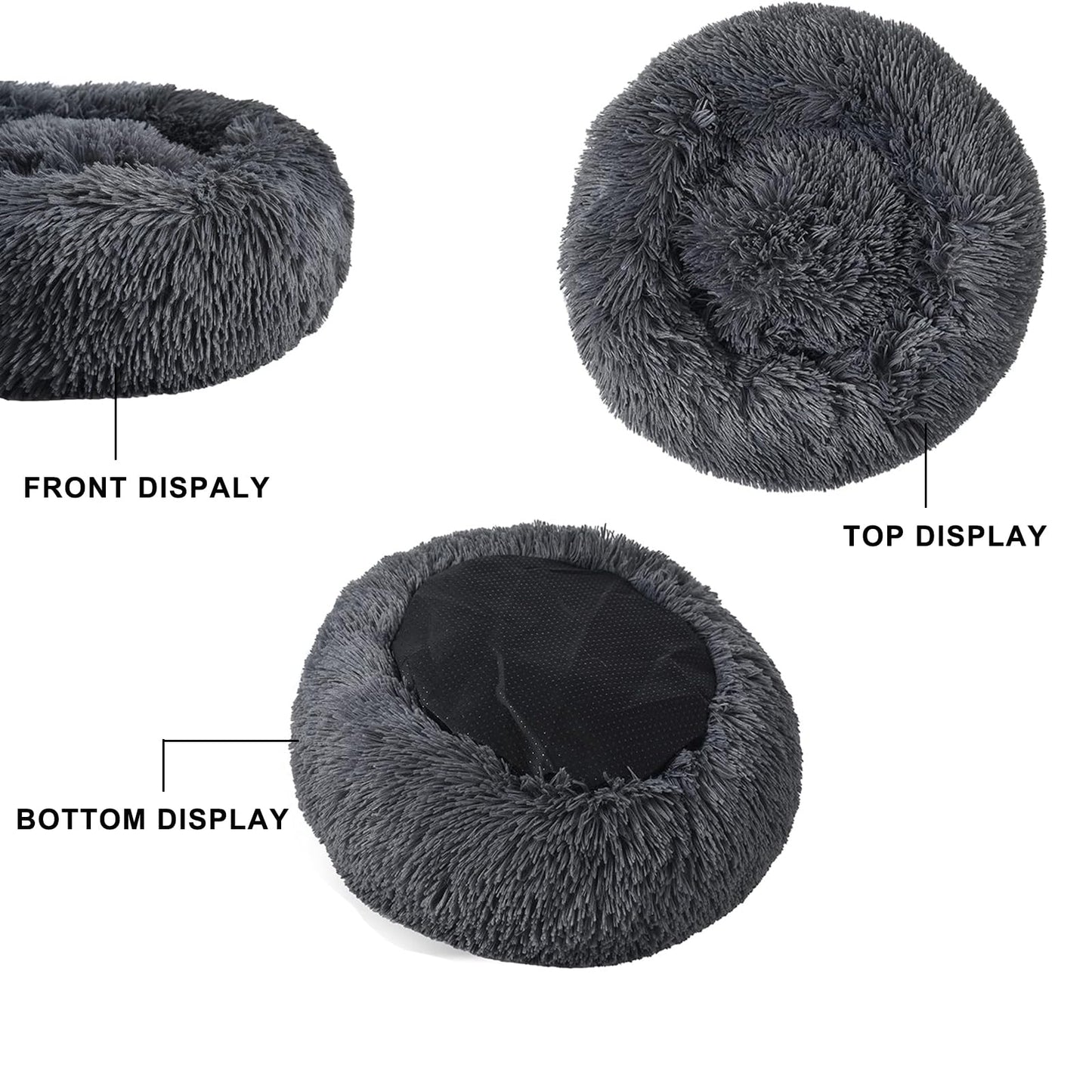Calming Dog Bed, Anti-Anxiety Pet Bed Fluffy Faux Fur Donut Cat Bed, Washable and Self-Warming Dog Bed with Slip-Resistant Bottom for Medium Dogs and Cats Up to 45 lbs