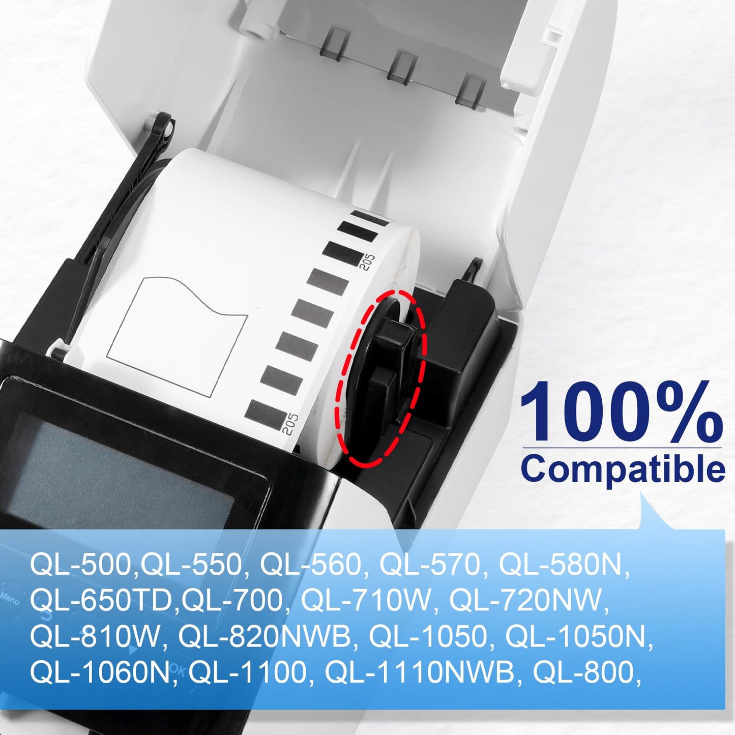 10 Rolls DK2205 Compatible for Brother DK-2205 Continuous Paper Labels 2-3/7" x 100'(62mm x 30.48m), for Brothe Label Printers QL-1100nwb 800 810W 820 820NWB 700 500 570 600 (10 Rolls + 1 Fram)