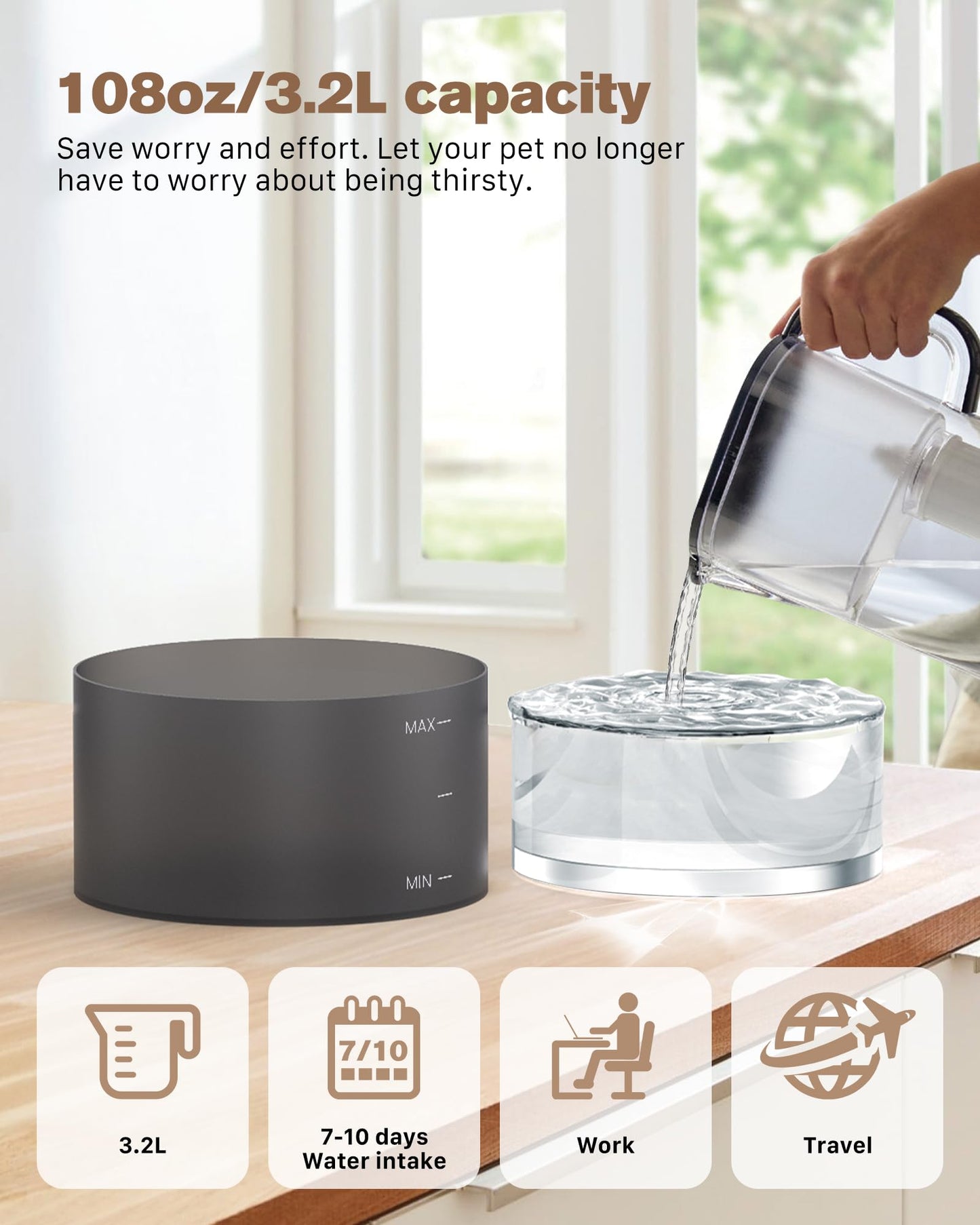 Cat Water Fountain - with 6 Carbon Filters + 3 Sponge Filters - Super Silent Cat Fountain - Faucet Cat Fountain - Quiet Water Pump - BEMOONY